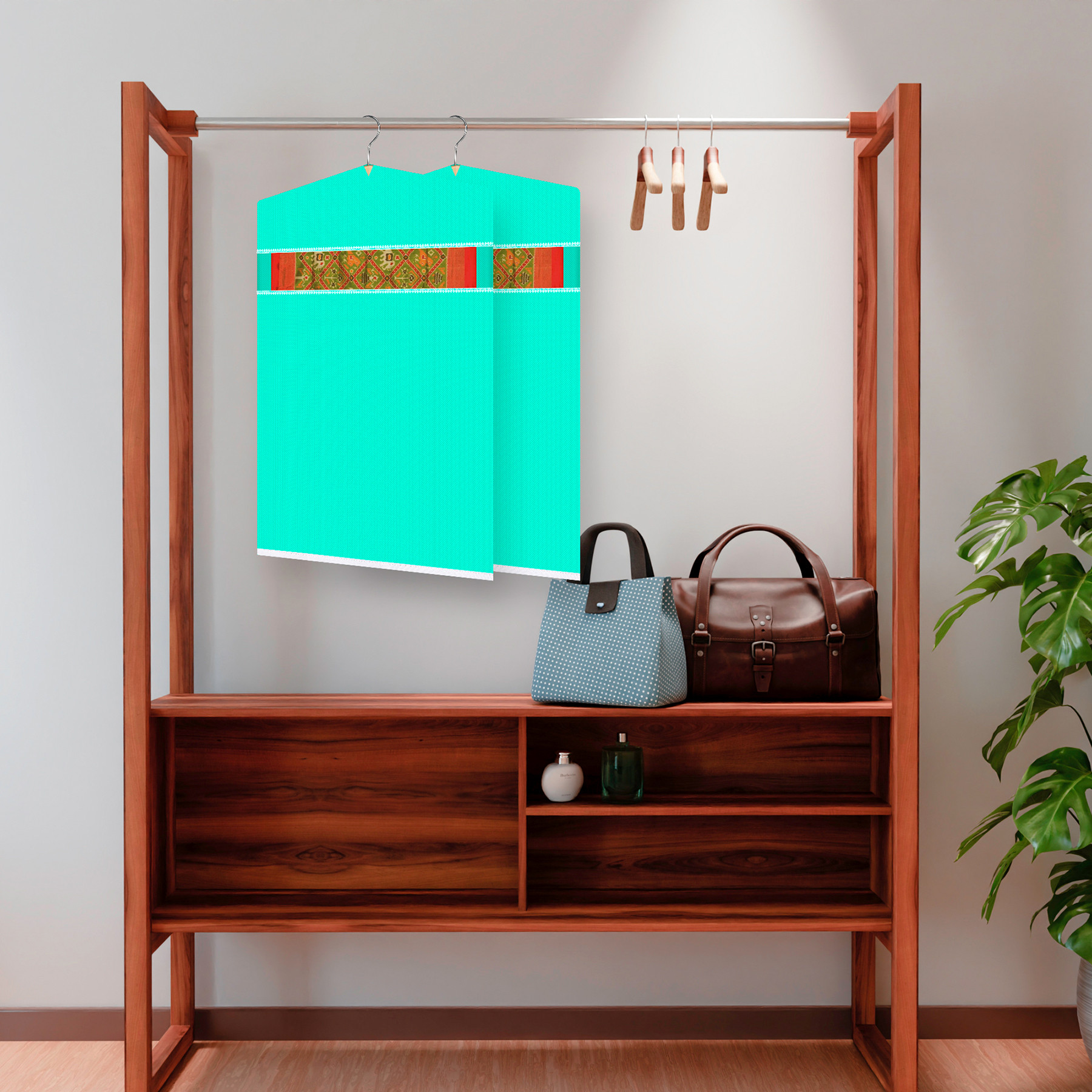 Kuber Industries Hanging Saree Cover  Non-Woven Plain Hanging Saree Bag  Clothes Saree Stoarge Organizer  Small Transparent View Hanging Saree Cover  Pack of 3  Green