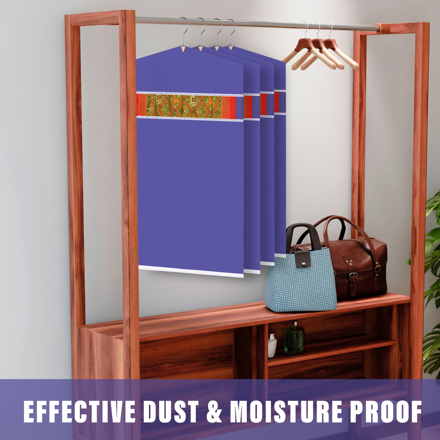 Kuber Industries Hanging Saree Cover  Non-Woven Plain Hanging Saree Bag  Clothes Saree Stoarge Organizer  Small Transparent View Hanging Saree Cover  Pack of 3  Purple