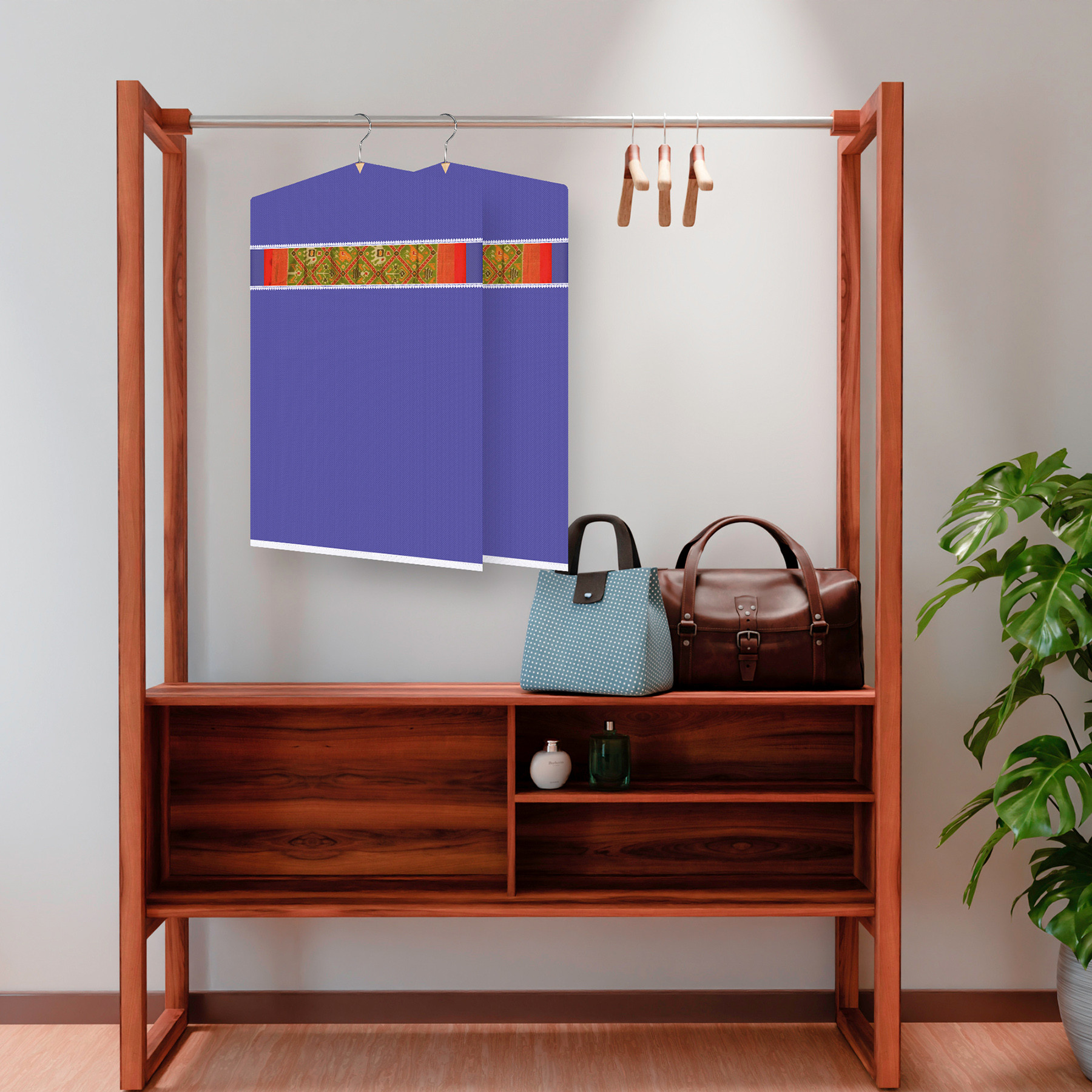 Kuber Industries Hanging Saree Cover  Non-Woven Plain Hanging Saree Bag  Clothes Saree Stoarge Organizer  Small Transparent View Hanging Saree Cover  Pack of 3  Purple