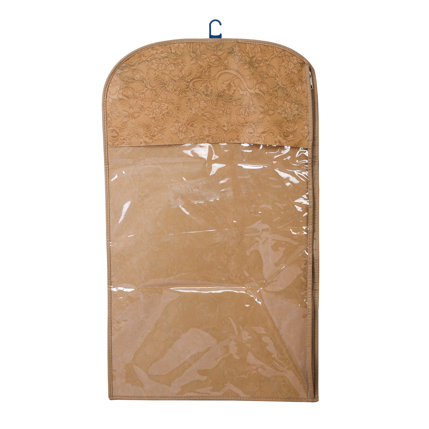 Kuber Industries Hanging Saree Cover for Clothes Storage|Non Woven Flower Pattern Wardrobe Organizer With Transparent Window(Cream)