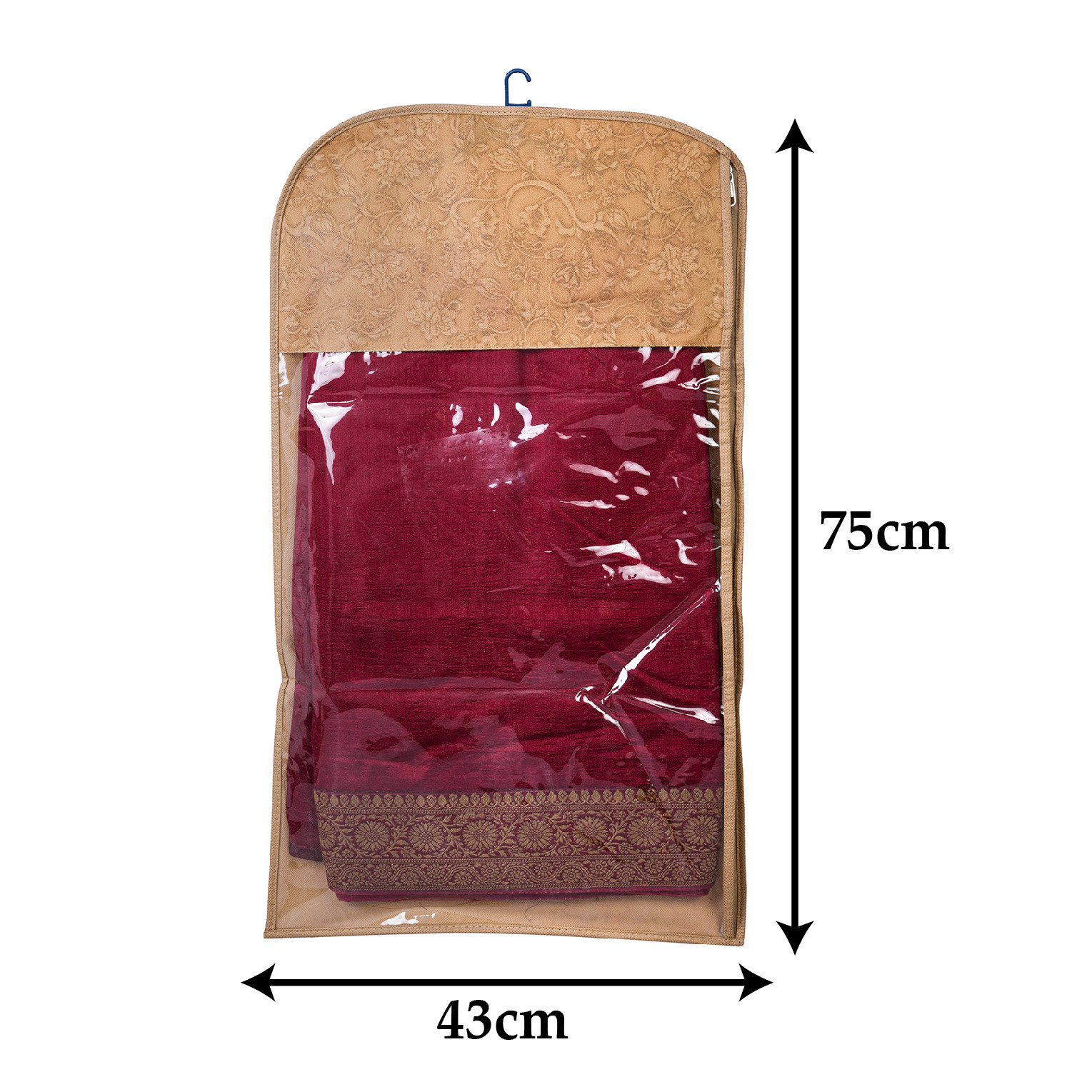 Kuber Industries Hanging Saree Cover for Clothes Storage|Non Woven Flower Pattern Wardrobe Organizer With Transparent Window(Cream)