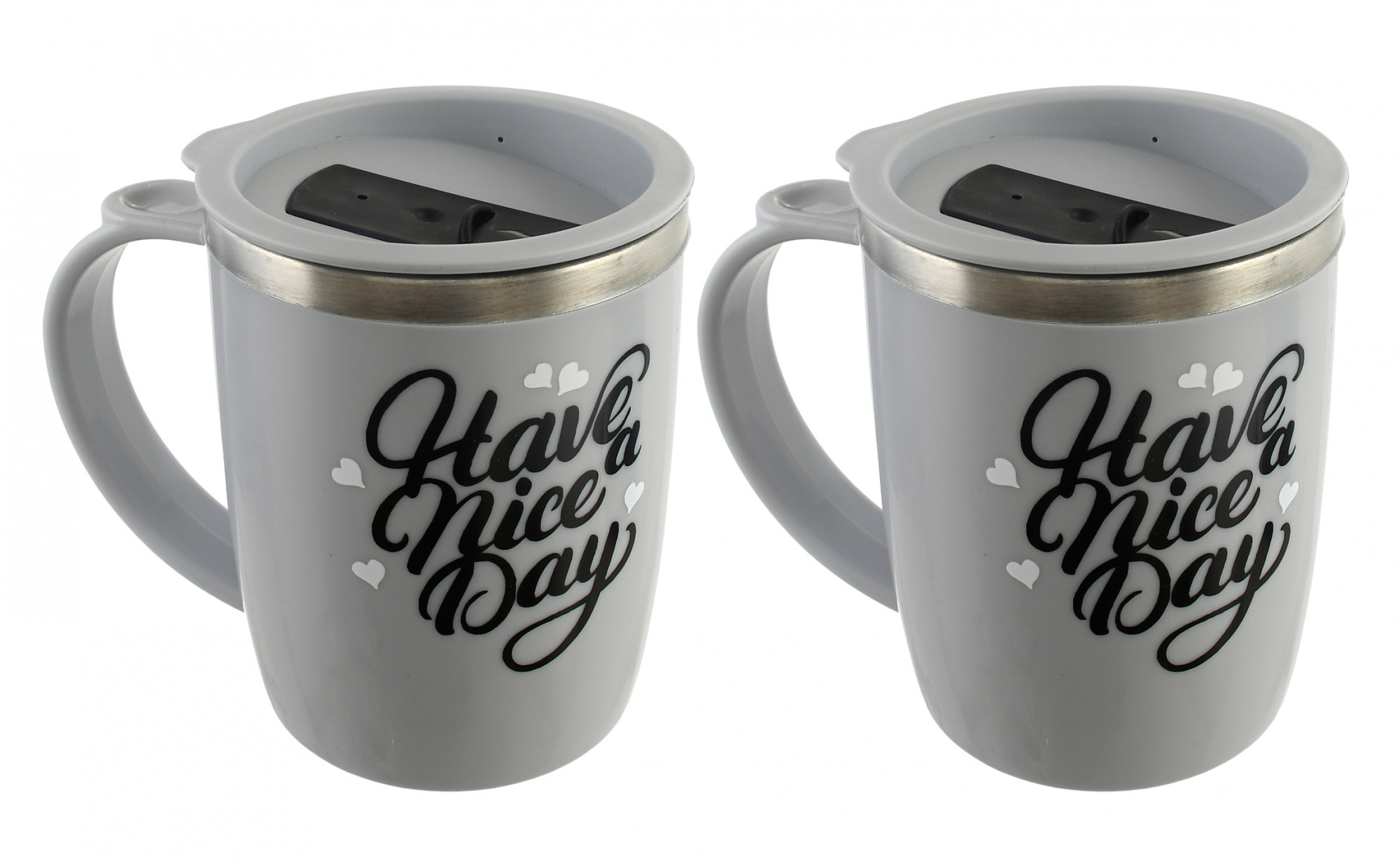 Kuber Industries Have A Nice Day Unicorn  Tea Coffee Time Unbreakable hot Insulated Double Wall Stainless Steel Travel Mug With Sipper Lid (Set Of 2,Grey)