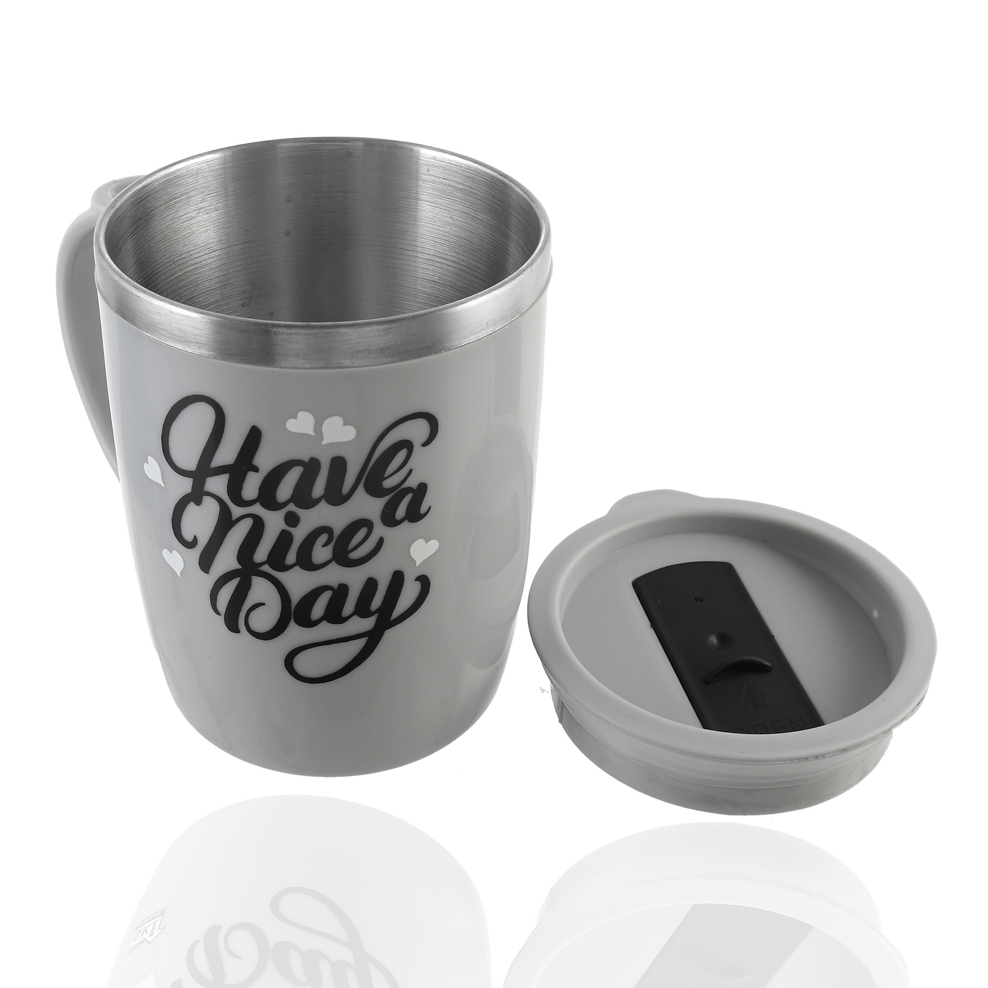Kuber Industries Have A Nice Day Unicorn  Tea Coffee Time Unbreakable hot Insulated Double Wall Stainless Steel Travel Mug With Sipper Lid (Set Of 2,Grey)