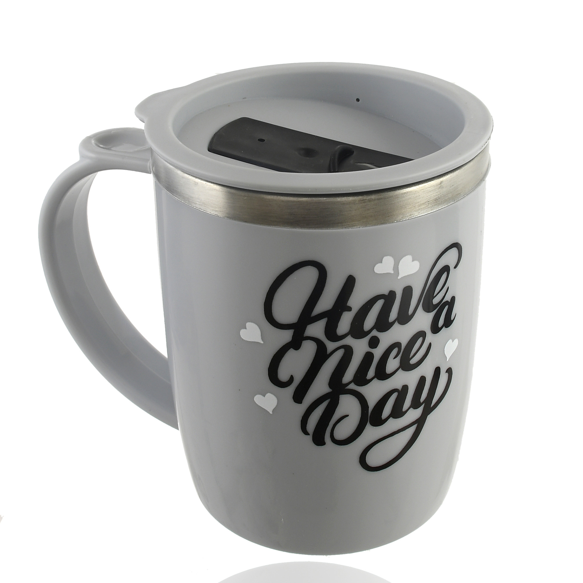 Kuber Industries Have A Nice Day Unicorn  Tea Coffee Time Unbreakable hot Insulated Double Wall Stainless Steel Travel Mug With Sipper Lid (Set Of 2,Grey)