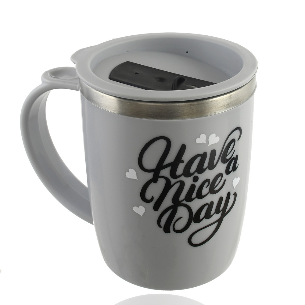 Kuber Industries Have A Nice Day Unicorn Tea Coffee Time Unbreakable hot Insulated Double Wall Stainless Steel Travel Mug With Sipper Lid (Grey)