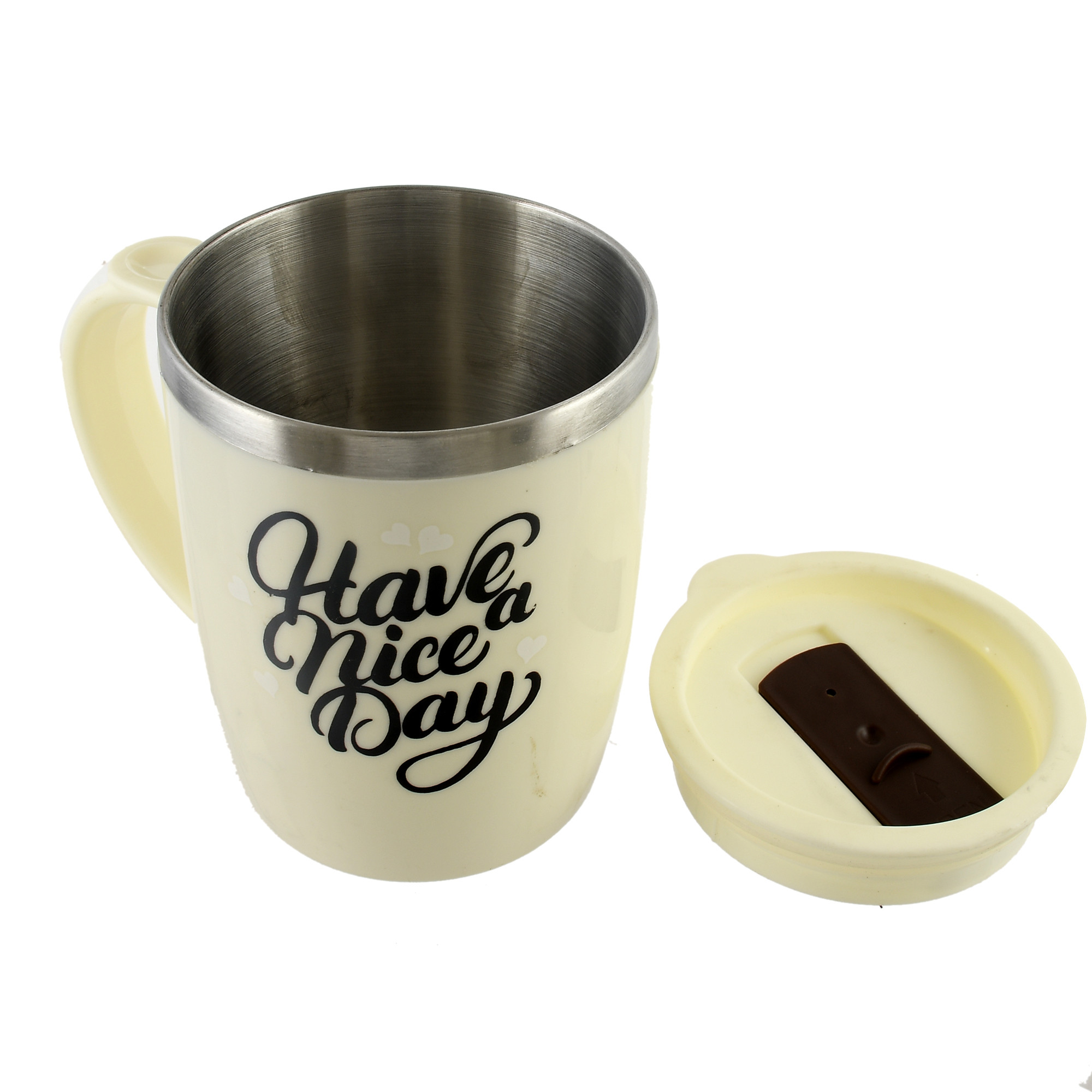 Kuber Industries Have A Nice Day Unicorn Tea Coffee Time Unbreakable hot Insulated Double Wall Stainless Steel Travel Mug With Sipper Lid (White)