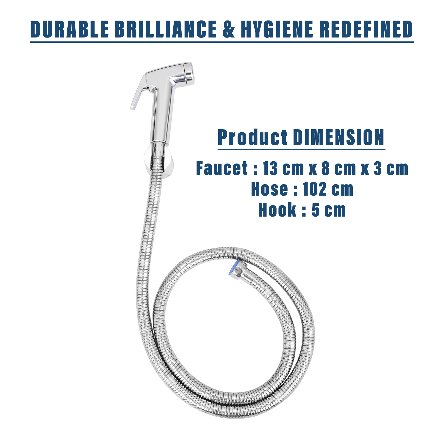 Kuber Industries Health Faucet | Stainless Steel Jet Spray for Toilet | Health Faucet for Toilet | Hand Faucets with Hose & Wall Hook | Toilet Desire Health Faucet | Silver