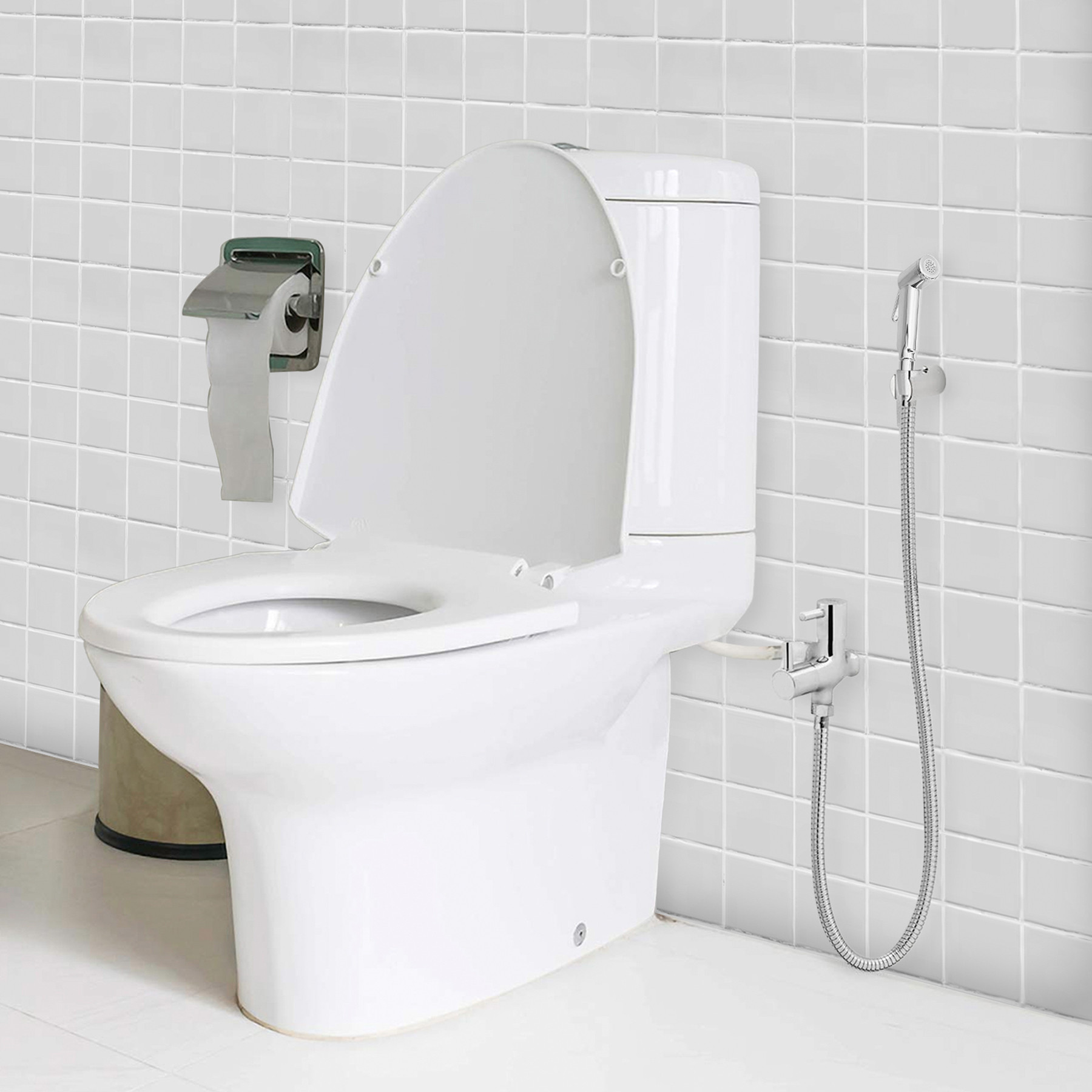 Kuber Industries Health Faucet | Stainless Steel Jet Spray for Toilet | Health Faucet for Toilet | Hand Faucets with Hose & Wall Hook | Toilet Opal Health Faucet | Silver