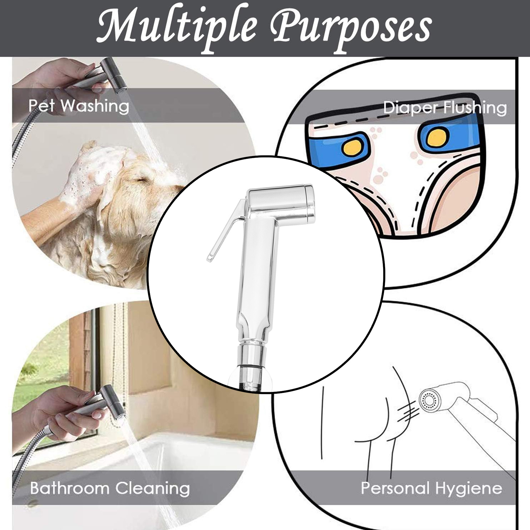 Kuber Industries Health Faucet | Stainless Steel Jet Spray for Toilet | Health Faucet for Toilet | Hand Faucets with Hose & Wall Hook | Toilet Opal Health Faucet | Silver