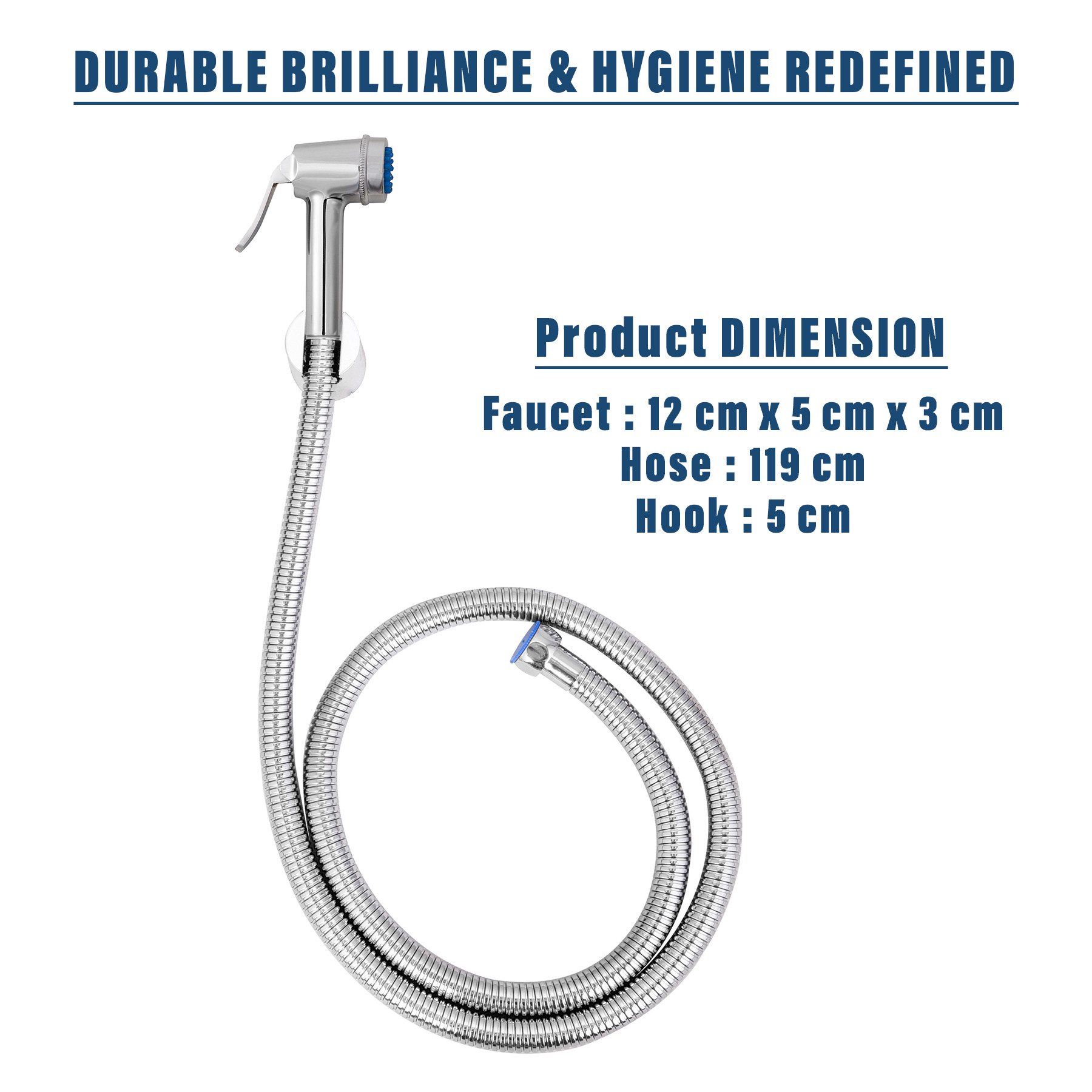 Kuber Industries Health Faucet | Stainless Steel Jet Spray for Toilet | Health Faucet for Toilet | Hand Faucets with Hose & Wall Hook | Toilet Nozzle Health Faucet | Silver