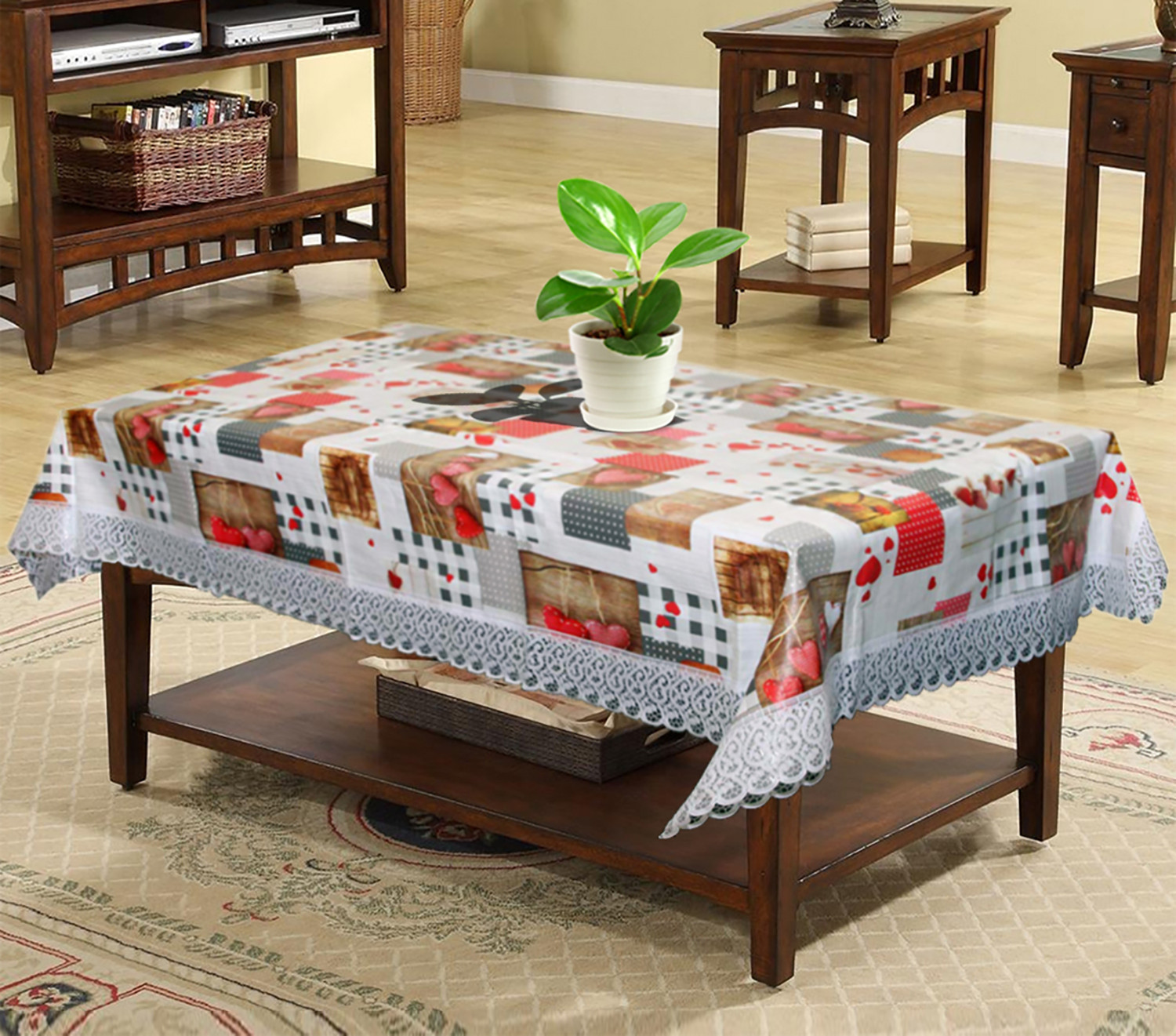 Kuber Industries Heart Design PVC 4 Seater Center Table Cover 40