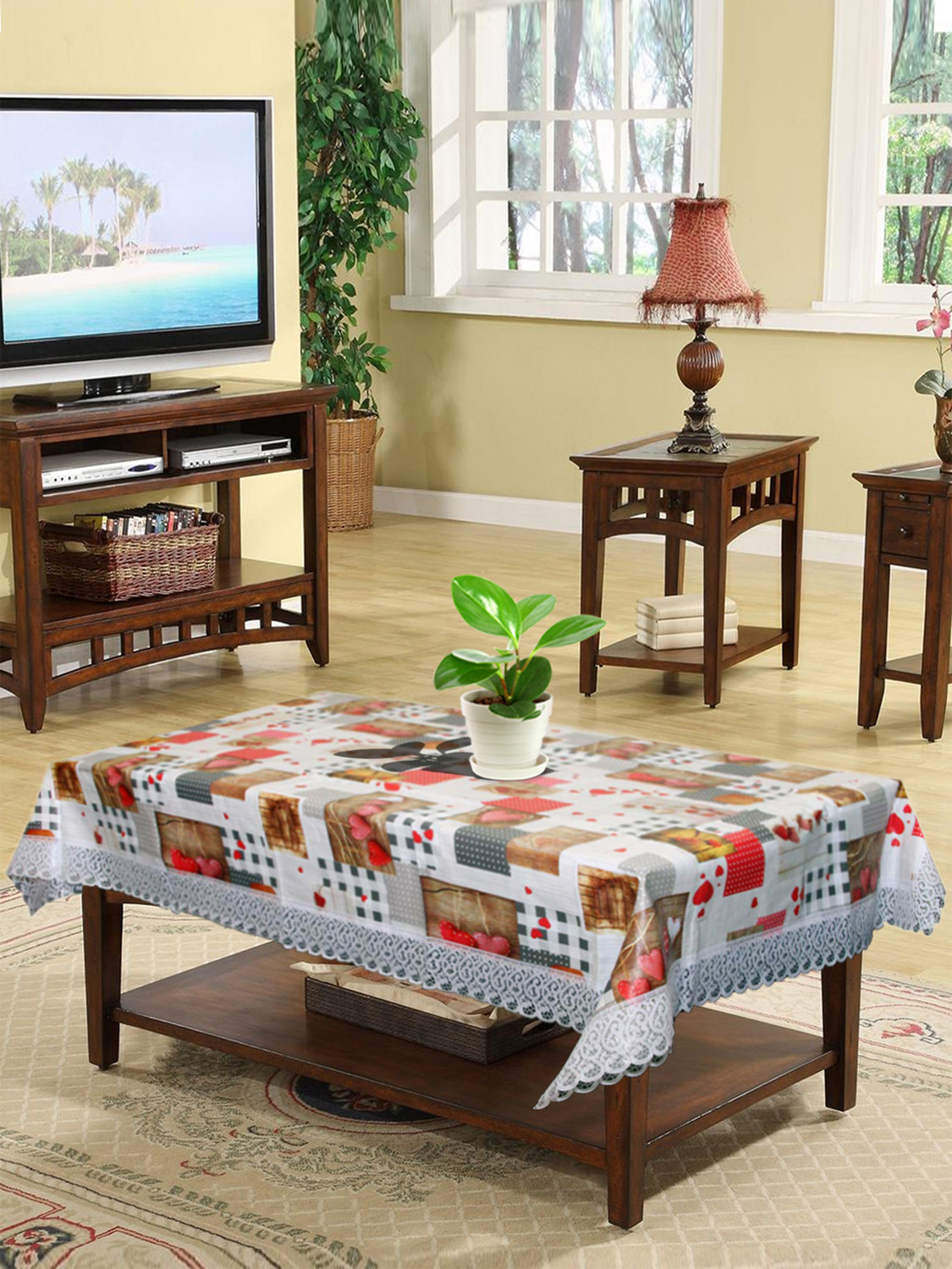 Kuber Industries Heart Design PVC 4 Seater Center Table Cover 40