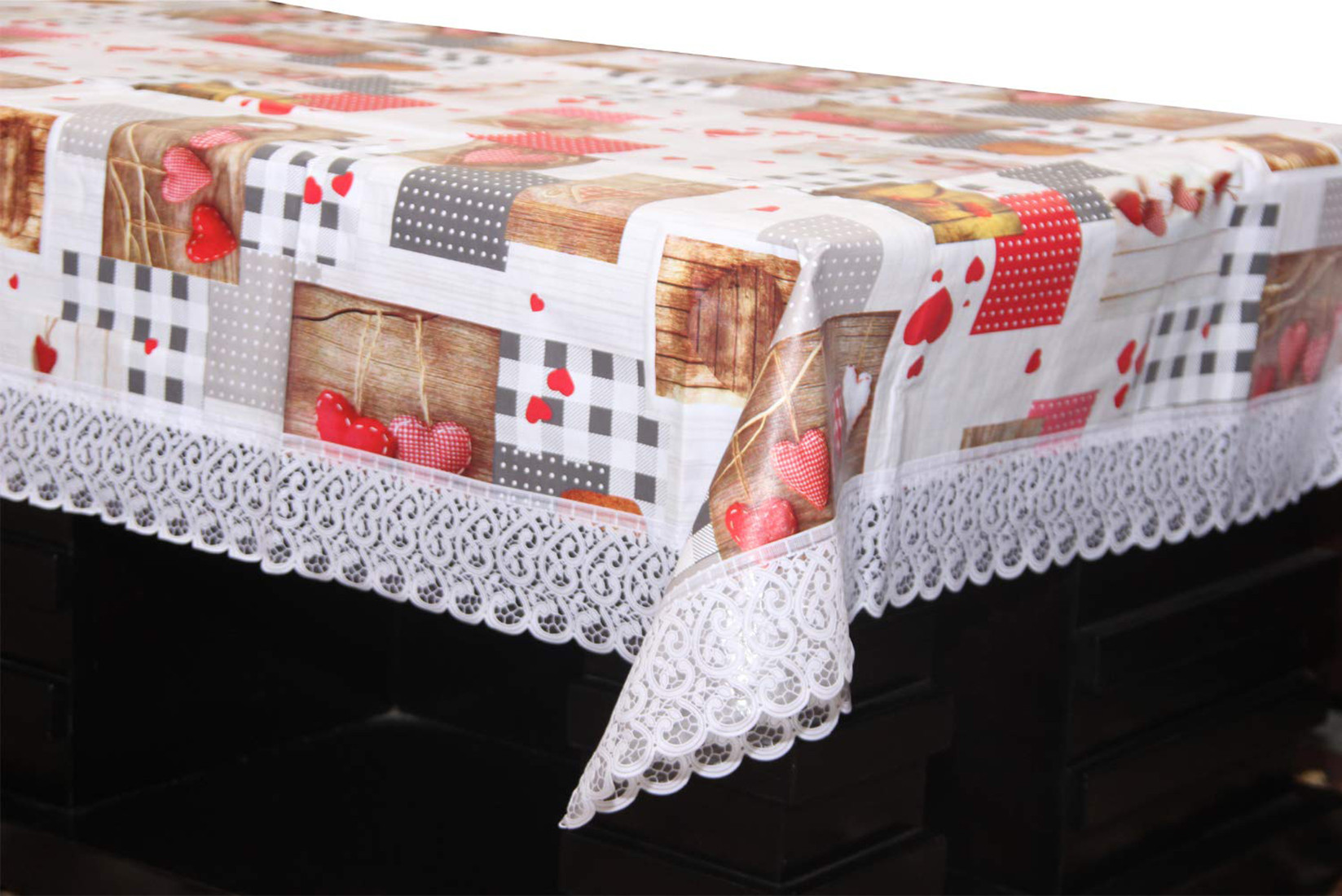 Kuber Industries Heart Design PVC 4 Seater Center Table Cover 40