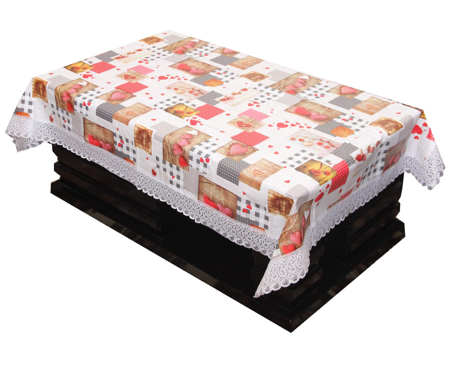 Kuber Industries Heart Design PVC 4 Seater Center Table Cover 40
