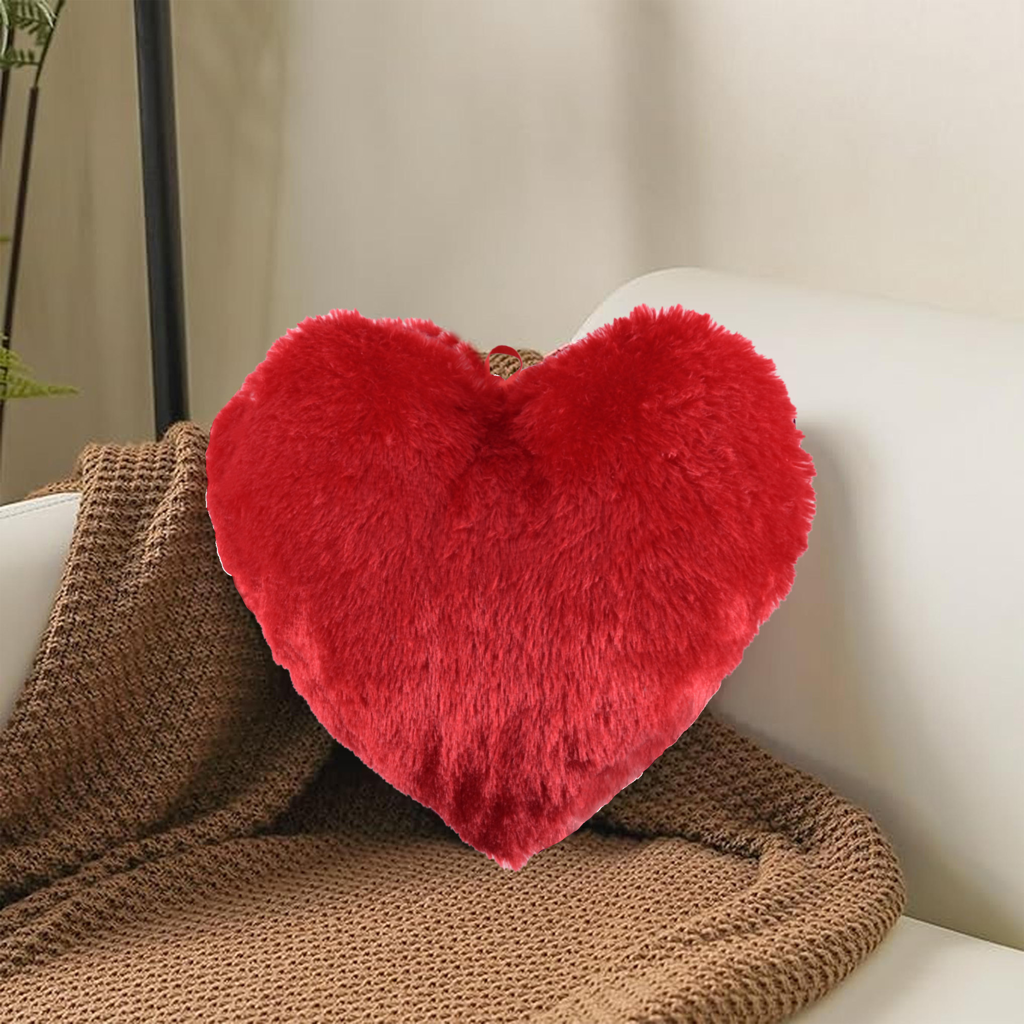 Kuber Industries Heart Shape 18 Inches Decorative Plushie Cushions for Sofa  Bed  Head Rest  Soft Cushion Pillow for Car  Room Decoration  Plain - Blood Red