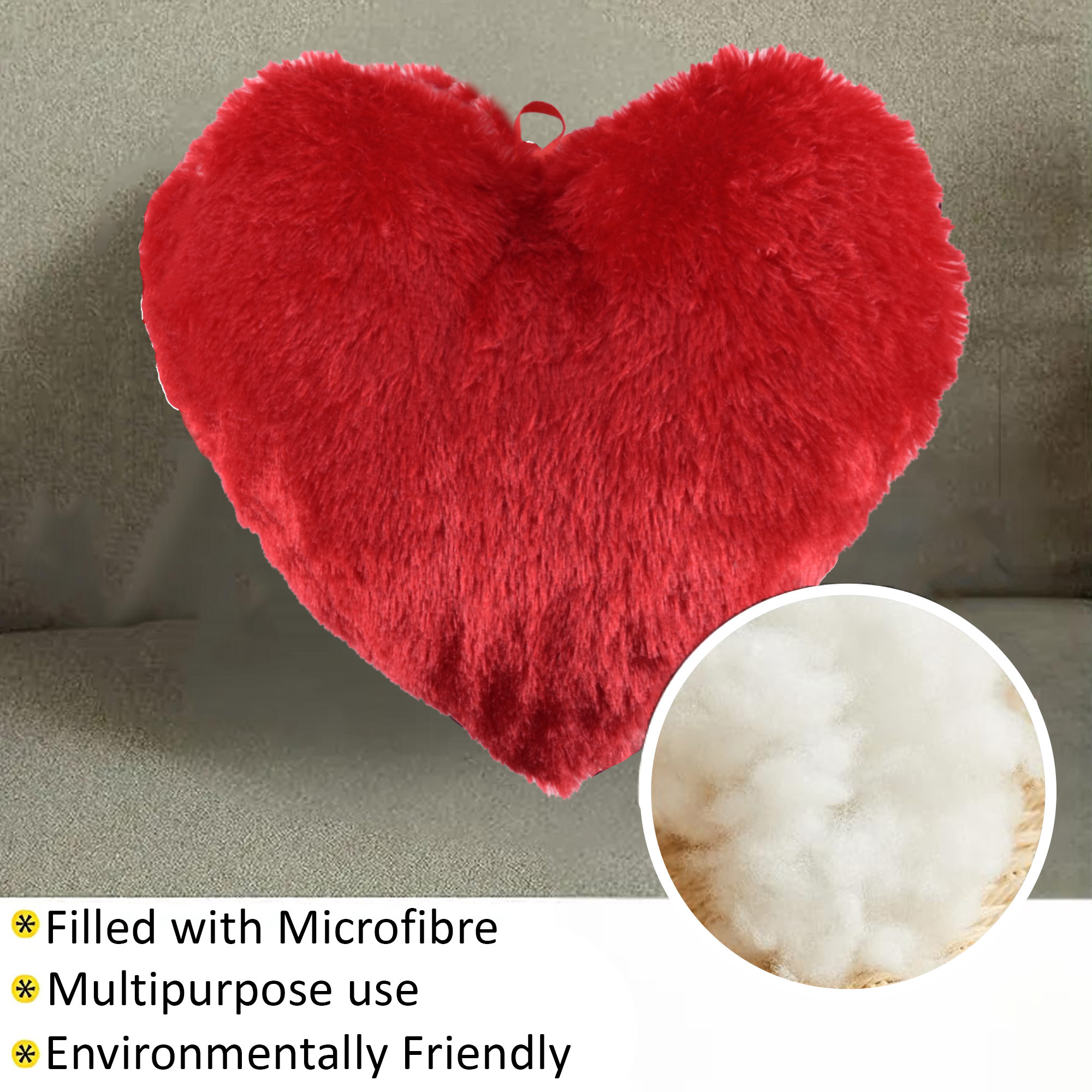 Kuber Industries Heart Shape 18 Inches Decorative Plushie Cushions for Sofa  Bed  Head Rest  Soft Cushion Pillow for Car  Room Decoration  Plain - Blood Red