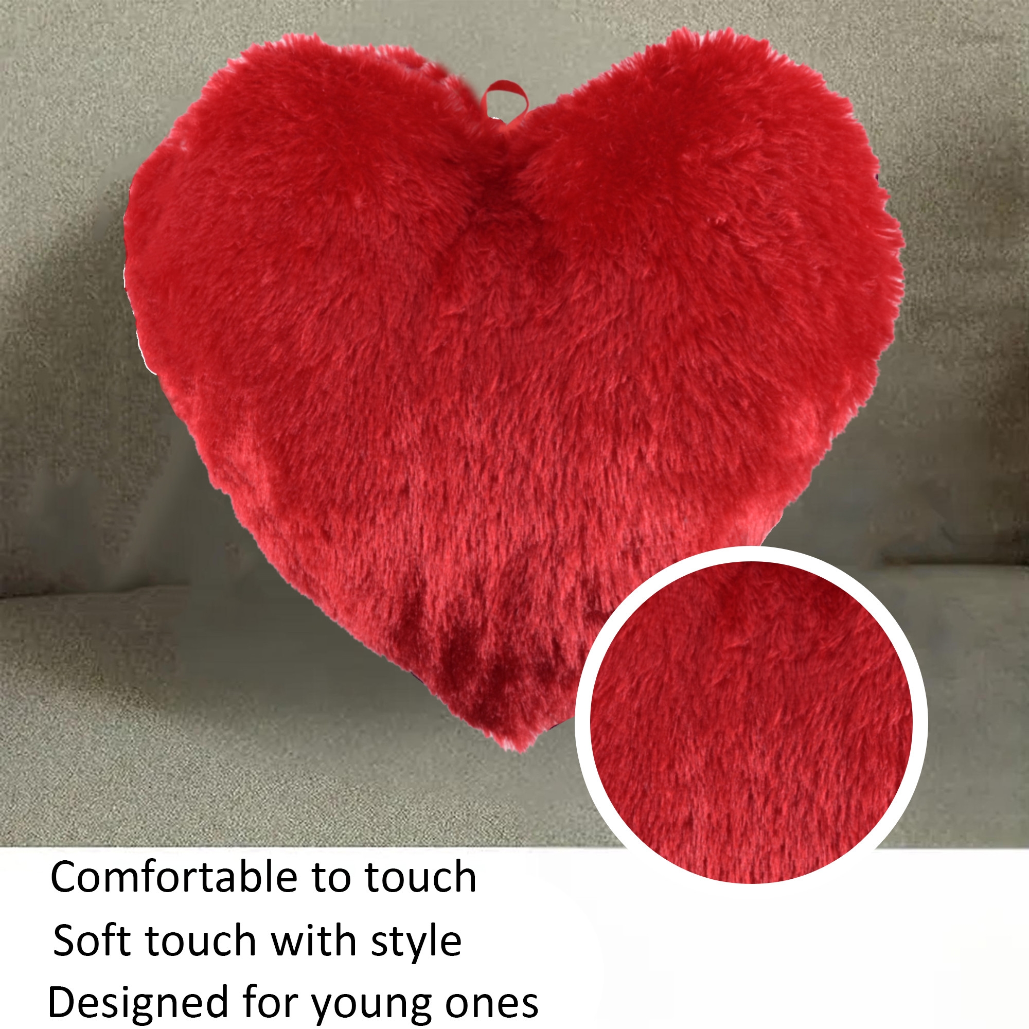 Kuber Industries Heart Shape 18 Inches Decorative Plushie Cushions for Sofa  Bed  Head Rest  Soft Cushion Pillow for Car  Room Decoration  Plain - Blood Red