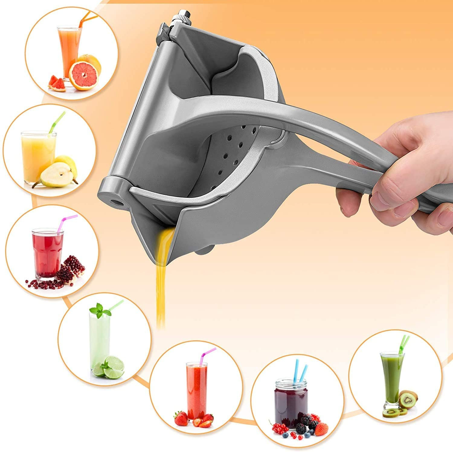 Kuber Industries Heavy Aluminum Single Press Lemon Squeezer/Juicer, HAnd Squeezer, Manual Citrus Press Juicer, Lemon Lime juice, orange juice, apple juice (Grey)