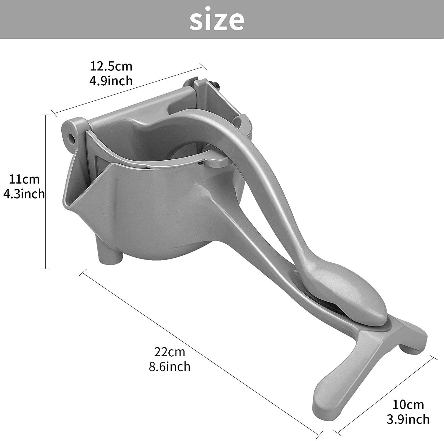 Kuber Industries Heavy Aluminum Single Press Lemon Squeezer/Juicer, HAnd Squeezer, Manual Citrus Press Juicer, Lemon Lime juice, orange juice, apple juice (Grey)