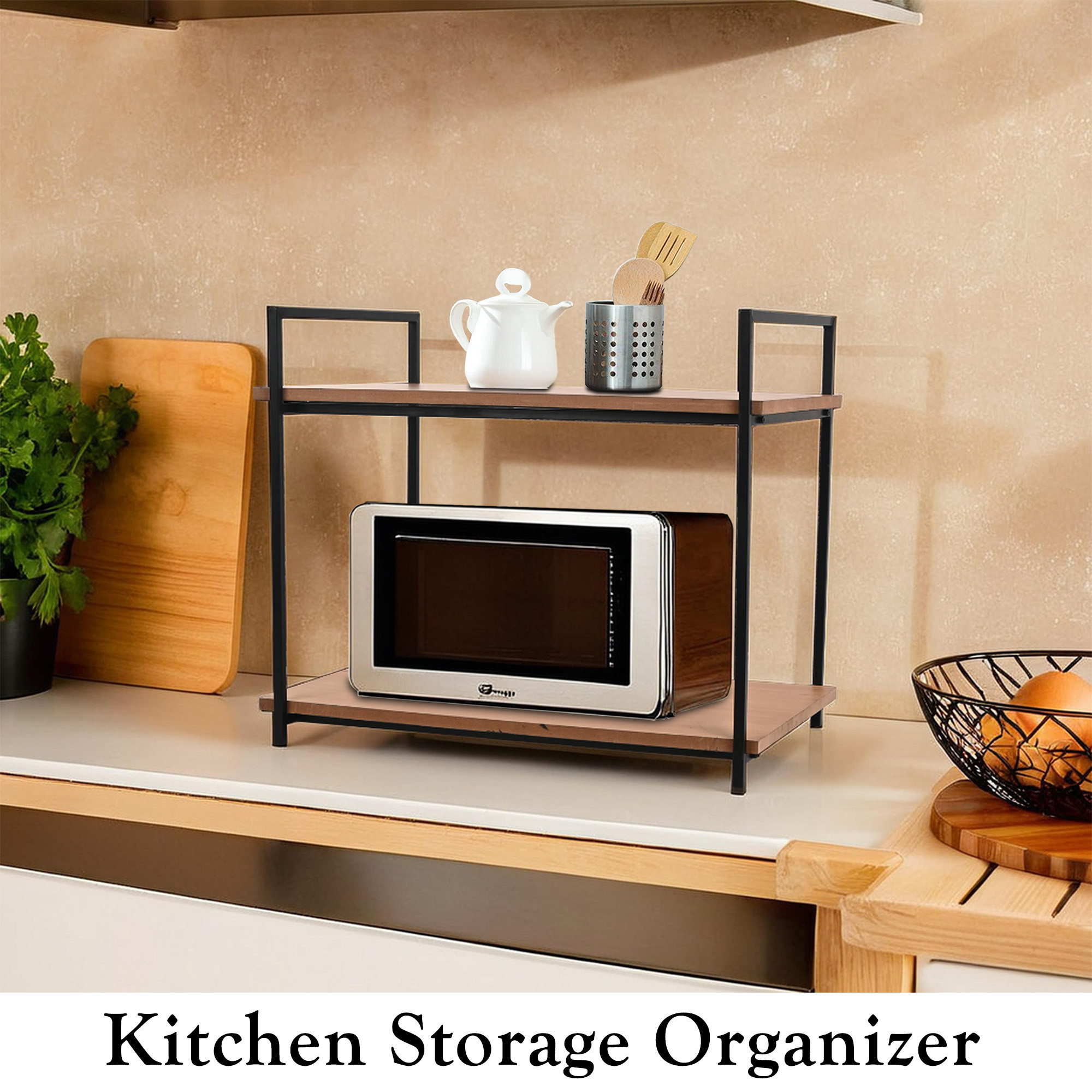 Kuber Industries Heavy Duty 2 Layer Multipurpose Microwave Oven Rack for Kitchen StorageShelf  Oven Stand Table for Kitchen Platform  Countertop Air Fryer MixieMixer  OTG Stand  Brown