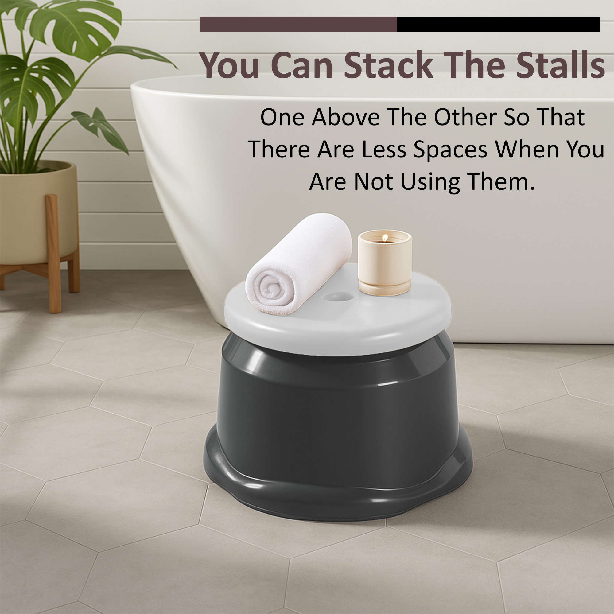 Kuber Industries Heavy Duty Plastic Stool for Sitting  Bathing  Durable Anti-Slip Machiya Comfortable Indoor  Outdoor  Multiple Space Use Home Kitchen Bathroom and Living Room  Grey  White