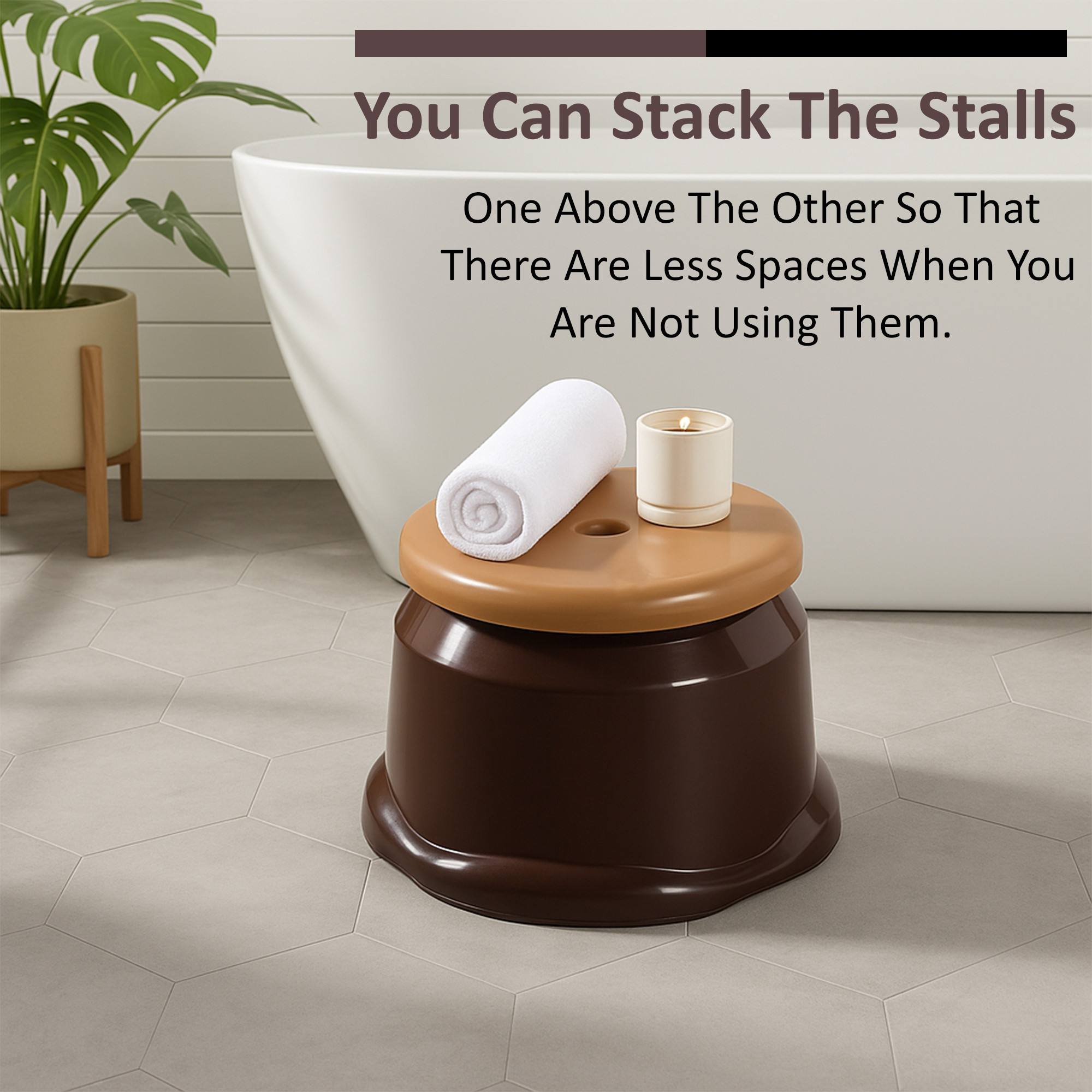 Kuber Industries Heavy Duty Plastic Stool for Sitting  Bathing  Durable Anti-Slip Machiya Comfortable Indoor  Outdoor  Multiple Space Use Home Kitchen Bathroom and Living Room  Brown  Ivory