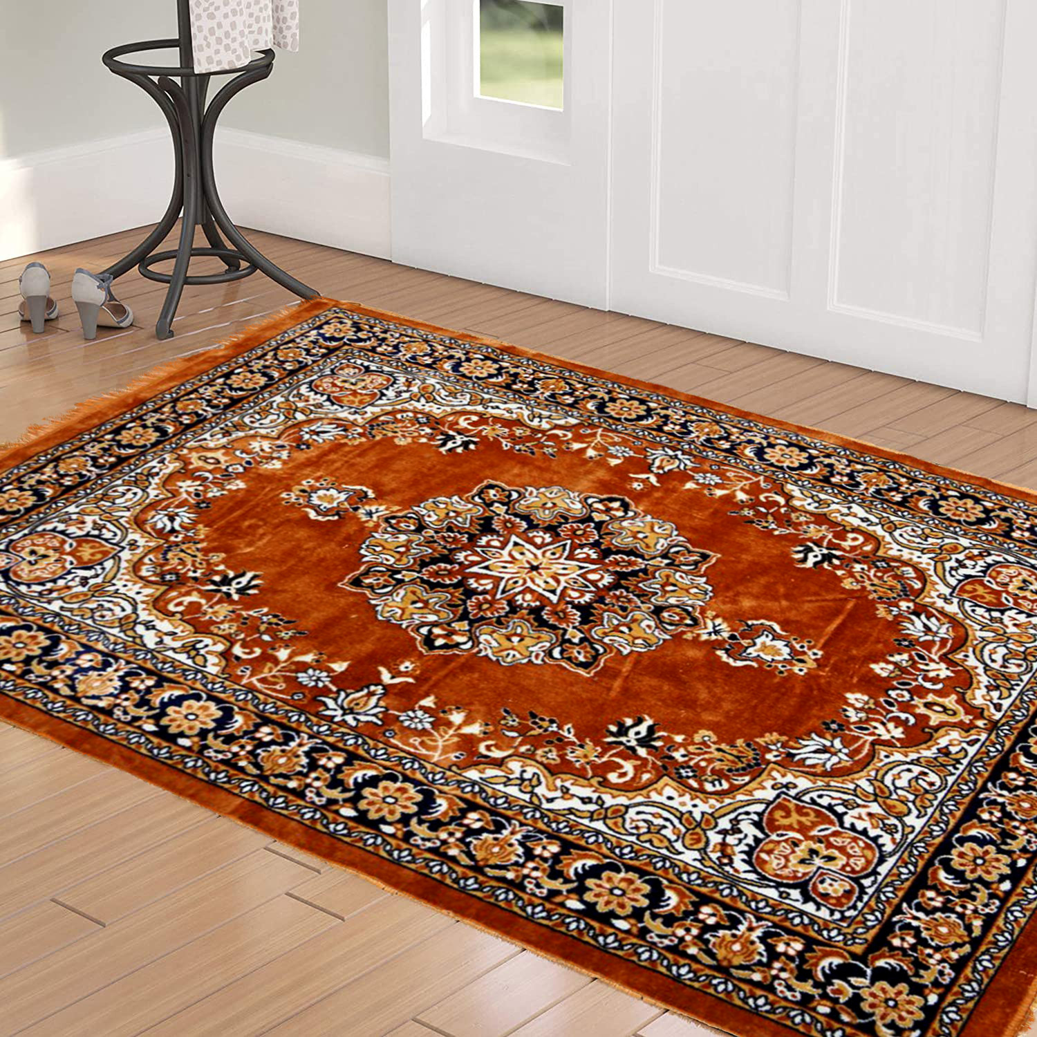 Kuber Industries Heavy Floral Design Super Soft Area Rugs Silky Smooth Carpet for Living Room Kids Room Baby Room Dormitory Home Decor - 3 x 5 Feet (Gold)-HS_38_KUBMART20959