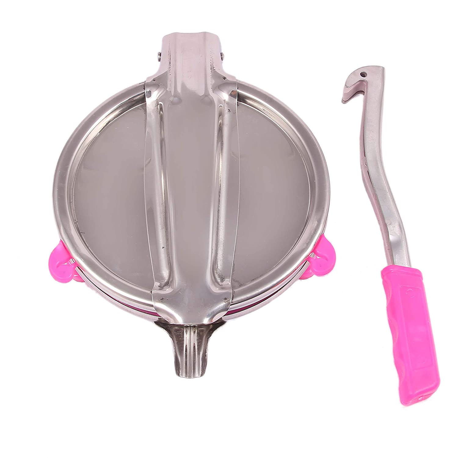 Kuber Industries Heavy Quality Stainless Steel Puri Maker Press Machine with Handle, Manual Stainless Steel Roti Press, Papad/Khakhra/Chapati Maker (Silver)