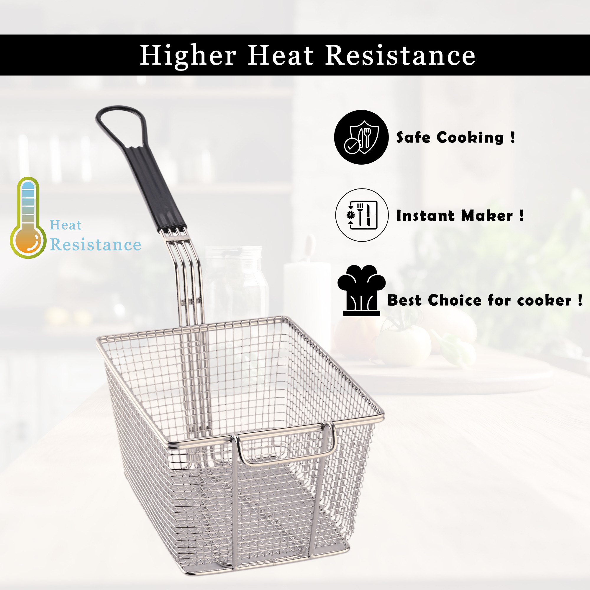 Kuber Industries Heavy Stainless Steel Deep Fryer Basket - Chips  French Fries Serving Cooking Strainer Frying Net for Kitchen  Restaurant Chef