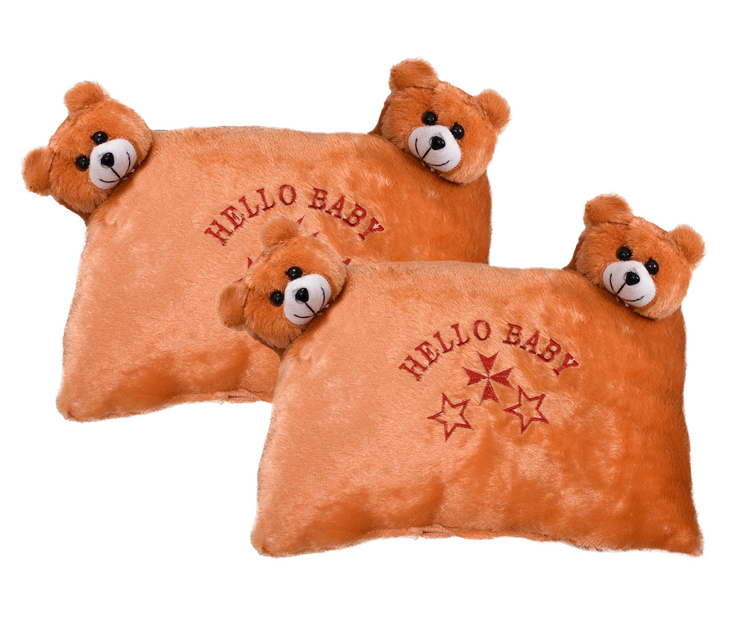 Kuber Industries Hello Teddy Design Baby Pillow|Velvet Super soft Kids Pillow For Sleeping & Travel,12 x 18 Inch,(Orange)