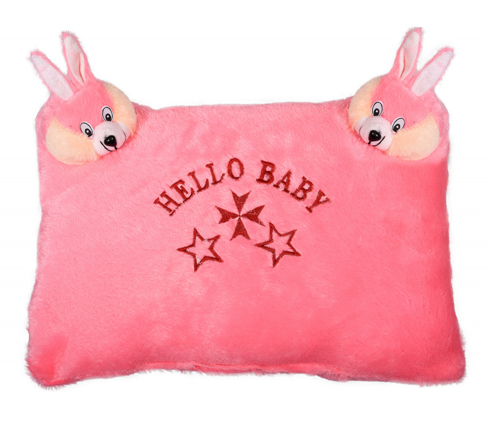 Kuber Industries Hello Teddy Design Baby Pillow|Velvet Super soft Kids Pillow For Sleeping &amp; Travel,12 x 18 Inch,(Pink)