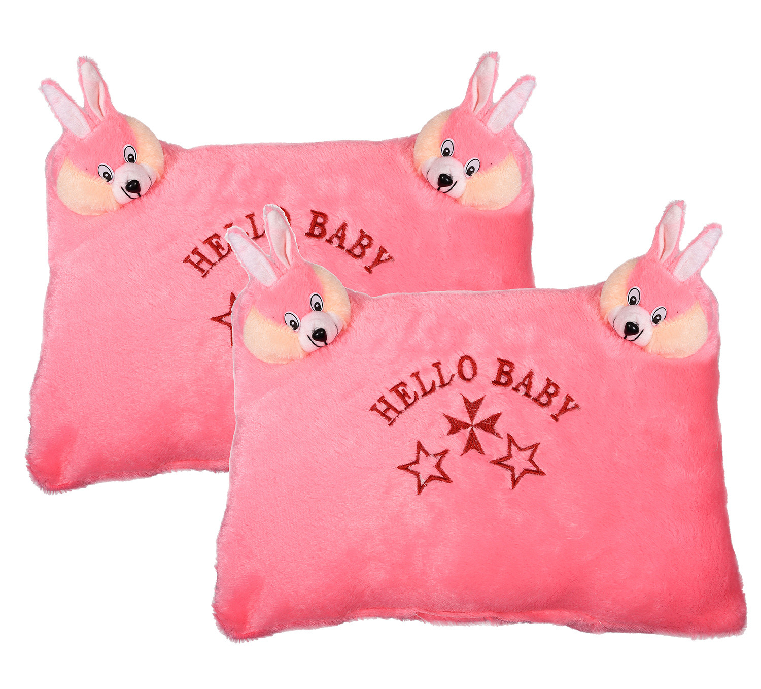 Kuber Industries Hello Teddy Design Baby Pillow|Velvet Super soft Kids Pillow For Sleeping & Travel,12 x 18 Inch,(Pink)