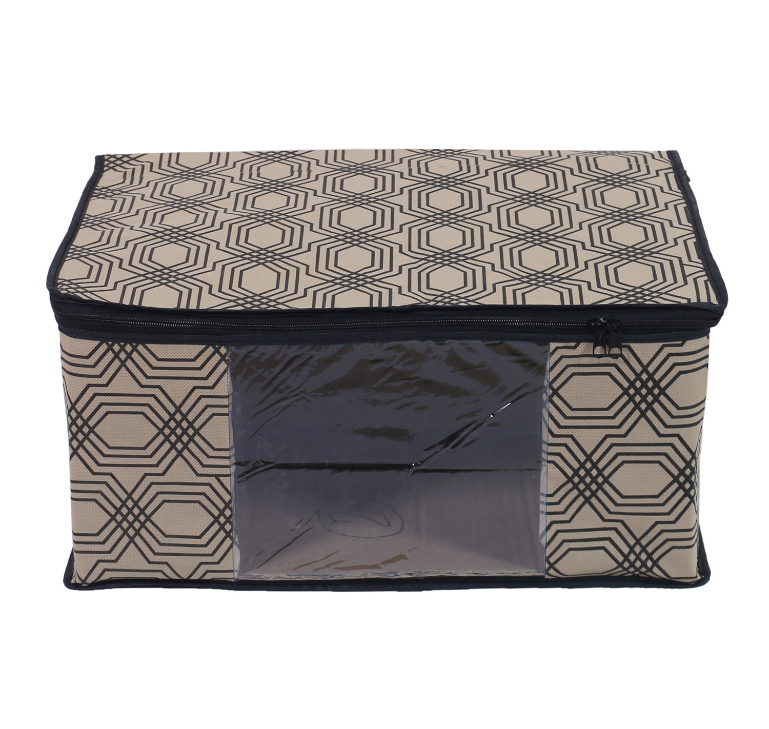 Kuber Industries Honeycomb Print Non-Woven Foldable Saree Cover|Clothes For Home & Traveling With Transparent, Extra Large (Cream)