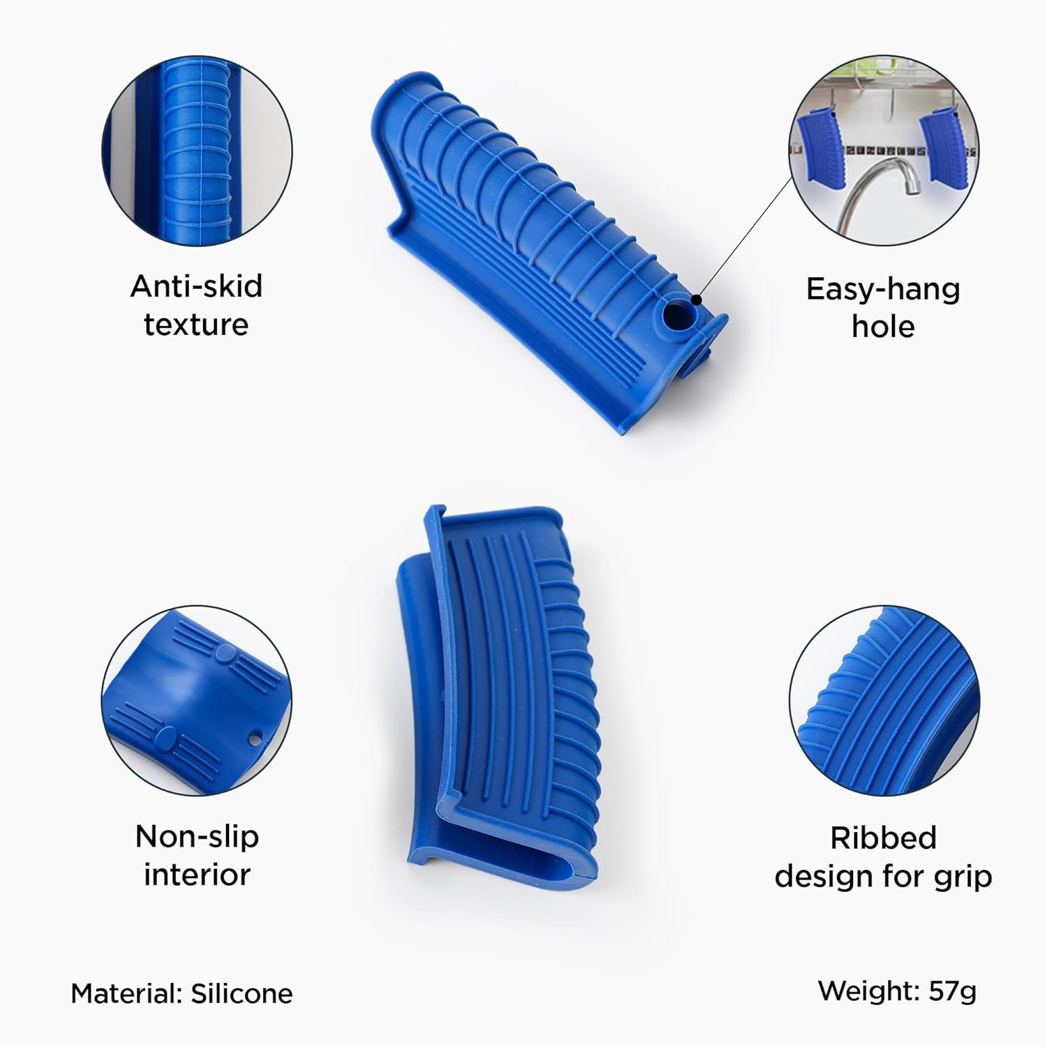 Kuber Industries Hot Handle Holder | Silicone Hot Handle Holder | Heat Resistant Handle | Non Slip Pot Holders | Iron Handle Covers | Kitchen Hot Pot Holder | Set of 2 | Blue