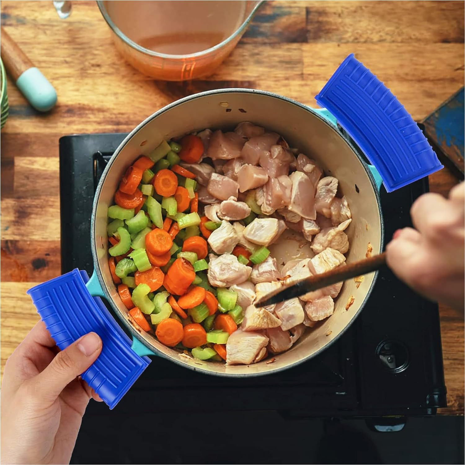 Kuber Industries Hot Handle Holder | Silicone Hot Handle Holder | Heat Resistant Handle | Non Slip Pot Holders | Iron Handle Covers | Kitchen Hot Pot Holder | Set of 2 | Blue