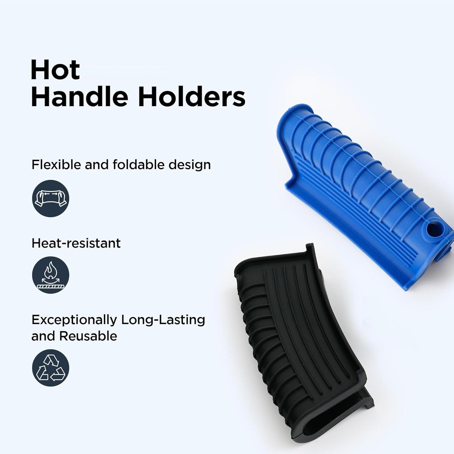 Kuber Industries Hot Handle Holder | Silicone Hot Handle Holder | Heat Resistant Handle | Non Slip Pot Holders | Iron Handle Covers | Kitchen Hot Pot Holder | Set of 2 | Black