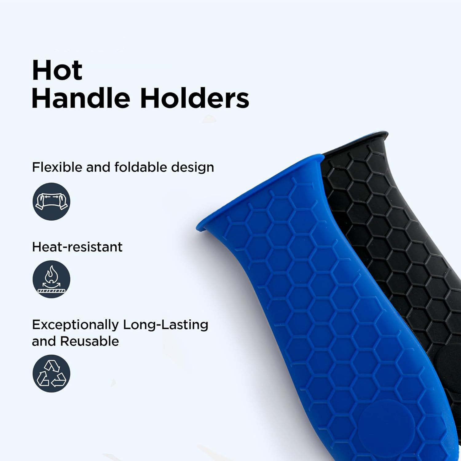 Kuber Industries Hot Handle Holder | Silicone Hot Handle Holder | Heat Resistant Handle | Non Slip Pot Holders | Iron Handle Covers | Kitchen Hot Pot Holder | HH002 | Set of 2 | Blue
