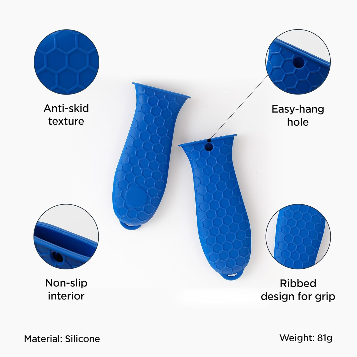 Kuber Industries Hot Handle Holder | Silicone Hot Handle Holder | Heat Resistant Handle | Non Slip Pot Holders | Iron Handle Covers | Kitchen Hot Pot Holder | HH002 | Set of 2 | Blue