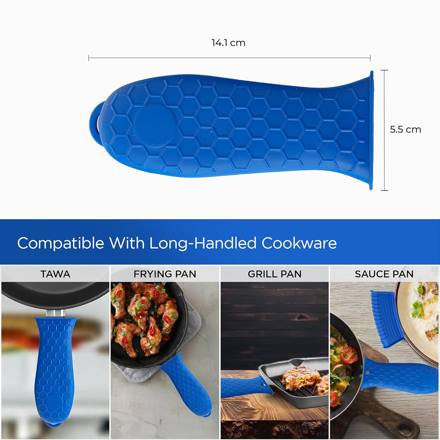 Kuber Industries Hot Handle Holder | Silicone Hot Handle Holder | Heat Resistant Handle | Non Slip Pot Holders | Iron Handle Covers | Kitchen Hot Pot Holder | HH002 | Set of 2 | Blue