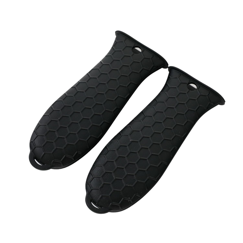 Kuber Industries Hot Handle Holder | Silicone Hot Handle Holder | Heat Resistant Handle | Non Slip Pot Holders | Iron Handle Covers | Kitchen Hot Pot Holder | HH002 | Set of 2 | Black