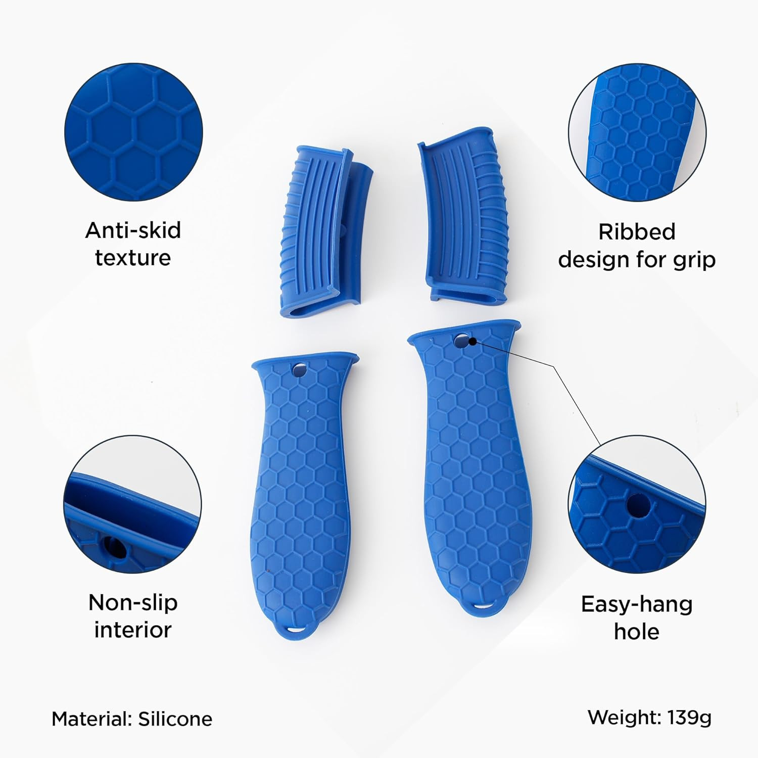 Kuber Industries Hot Handle Holder | Silicone Hot Handle Holder | Heat Resistant Handle | Non Slip Pot Holders | Iron Handle Covers | 2 Assists and 2 Sleeves Set | HH001 | Set of 4 | Blue