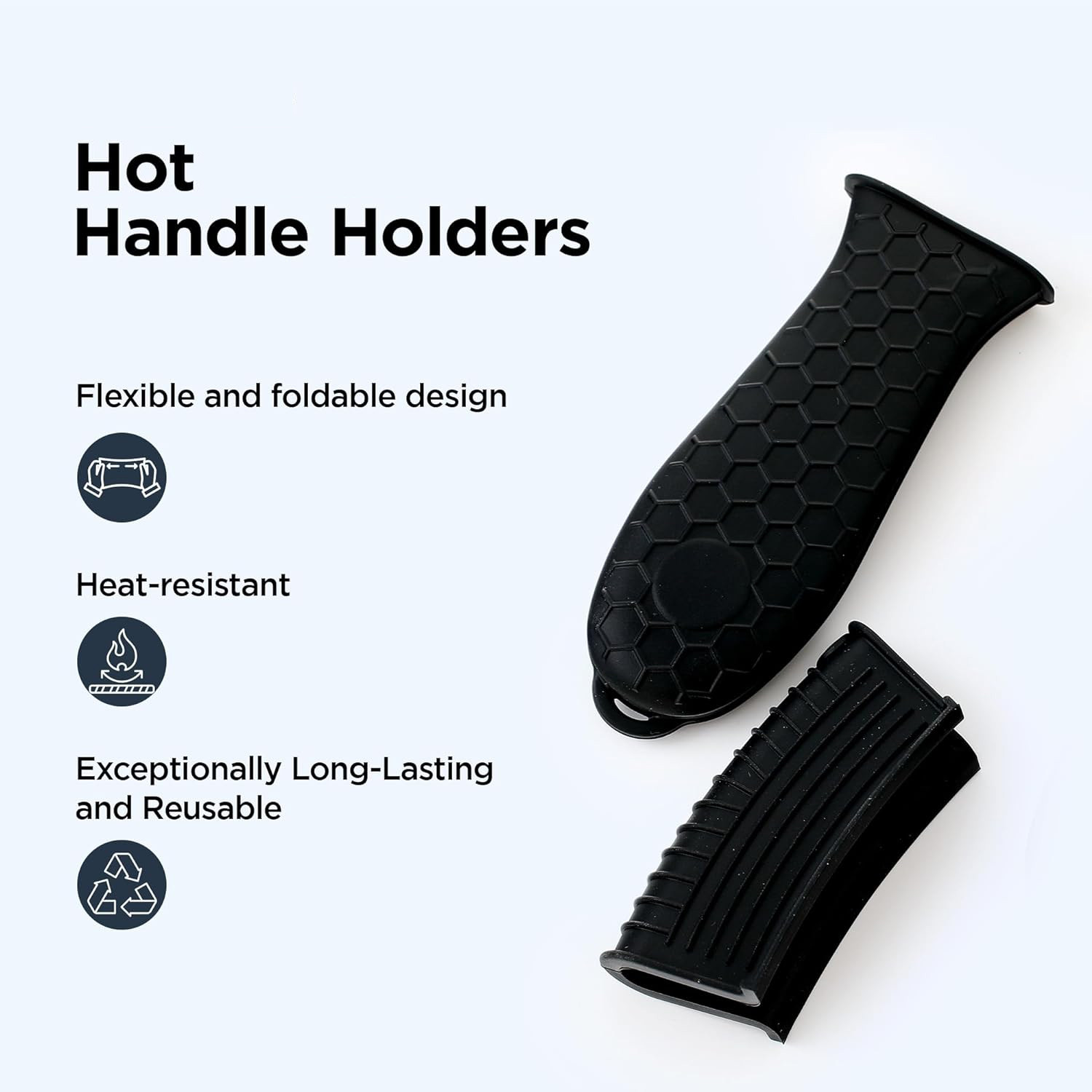 Kuber Industries Hot Handle Holder | Silicone Hot Handle Holder | Heat Resistant Handle | Non Slip Pot Holders | Iron Handle Covers | 2 Assists and 2 Sleeves Set | HH001 | Set of 4 | Black