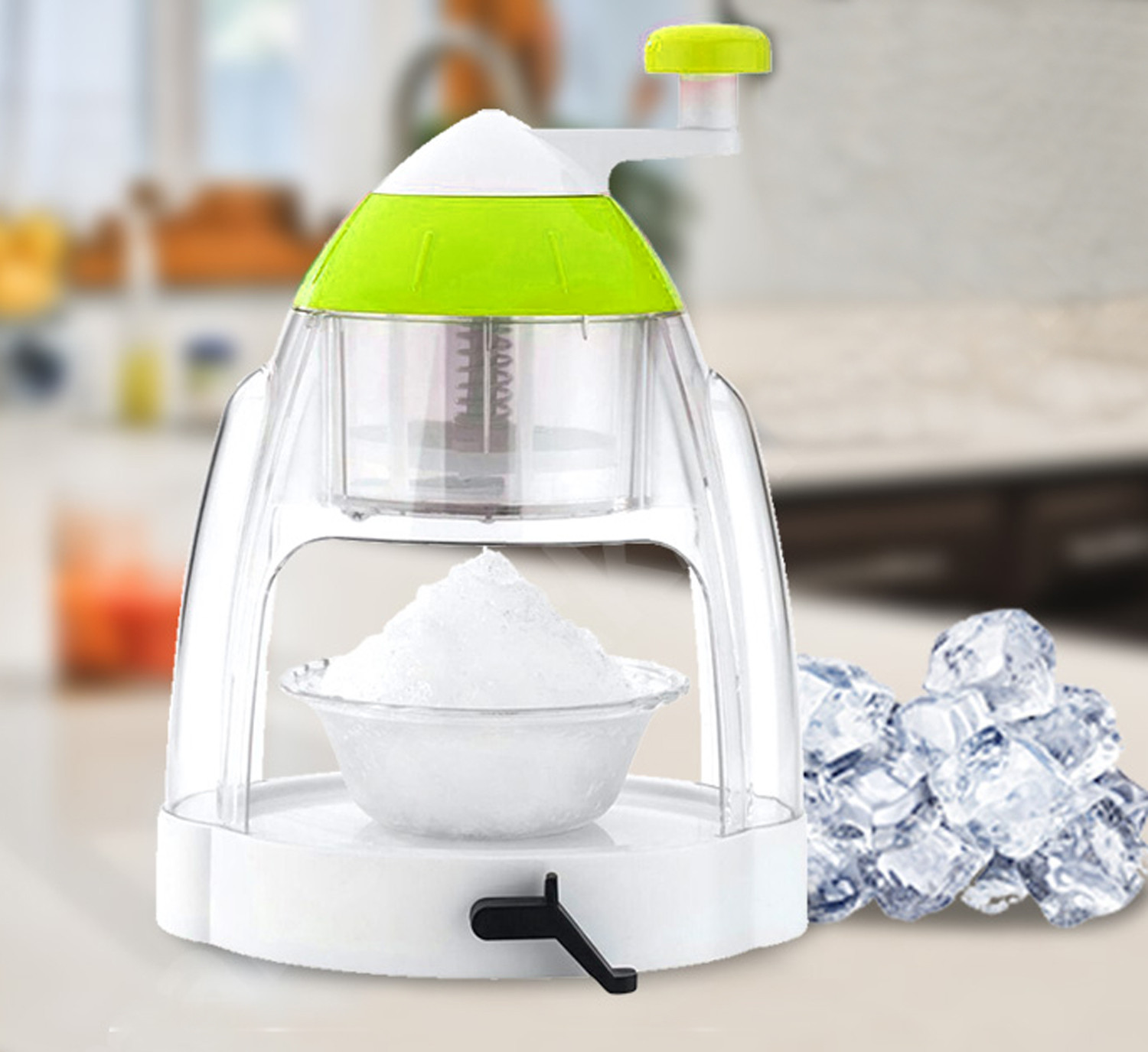 Kuber Industries Ice Gola Slush Maker Ice Snow Maker Machine with 3 Bowl, 1 Glass, 4 Sticks (Green) -CTKTC38141