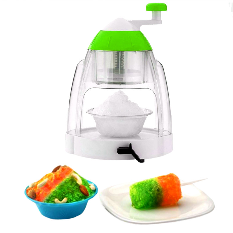 Kuber Industries Ice Gola Slush Maker Ice Snow Maker Machine with 3 Bowl, 1 Glass, 4 Sticks (Green) -CTKTC38141