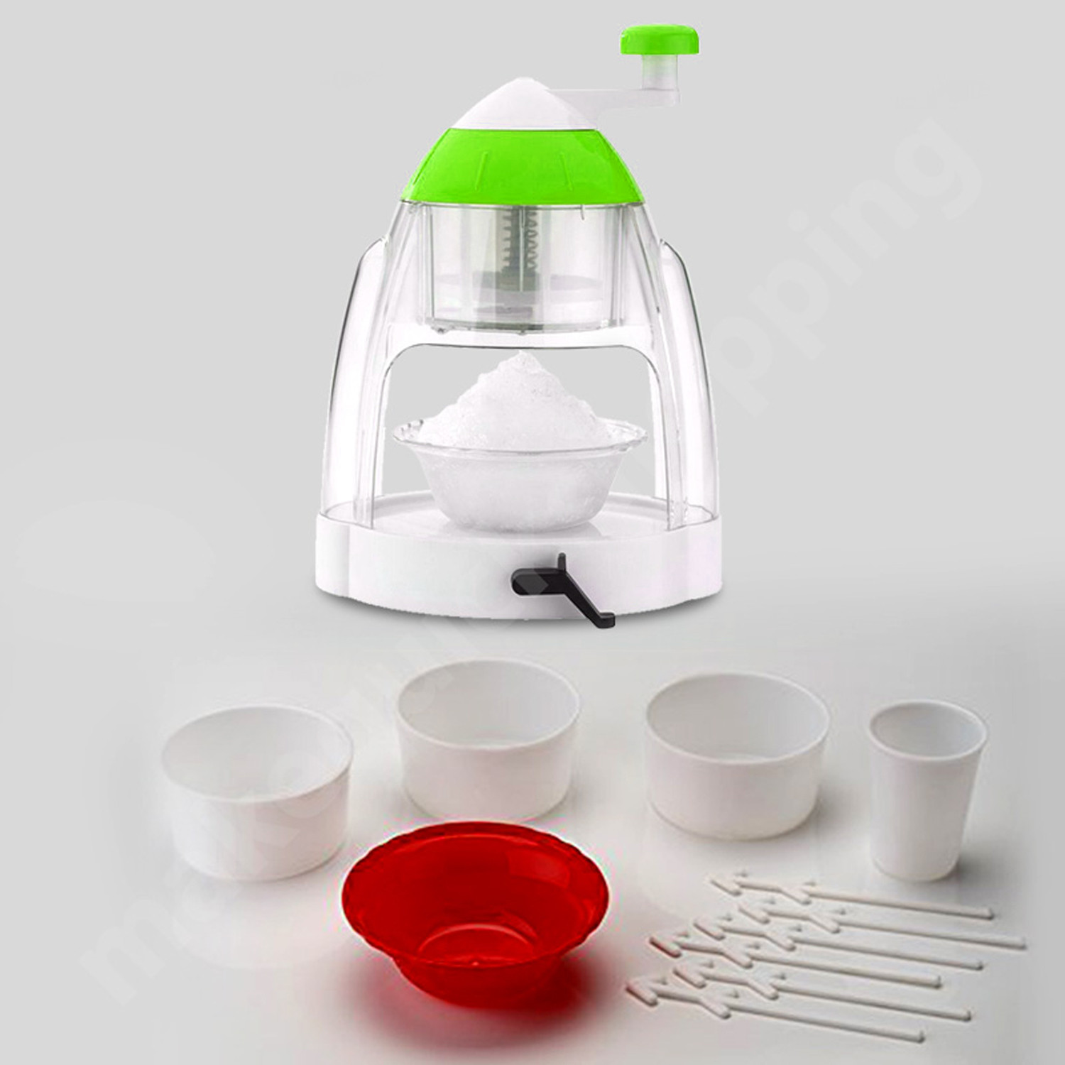 Kuber Industries Ice Gola Slush Maker Ice Snow Maker Machine with 3 Bowl, 1 Glass, 4 Sticks (Green) -CTKTC38141