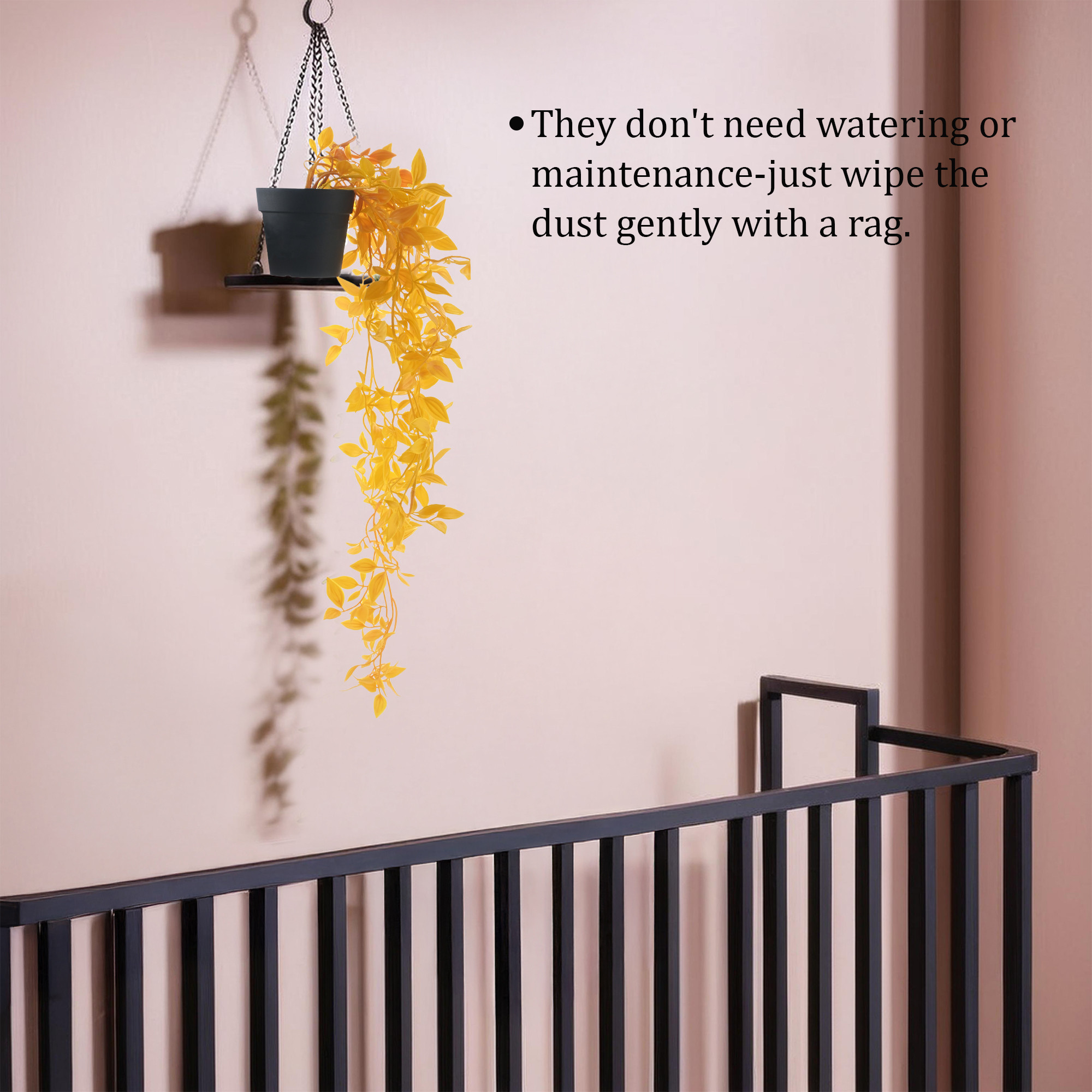 Kuber Industries Indoor Artificial Plants with Pot for Living Room  Green Fake Vines for Home Decor and Office  Leaves Hanging Falling Plants for Wall and Balcony Decoration  Yellow