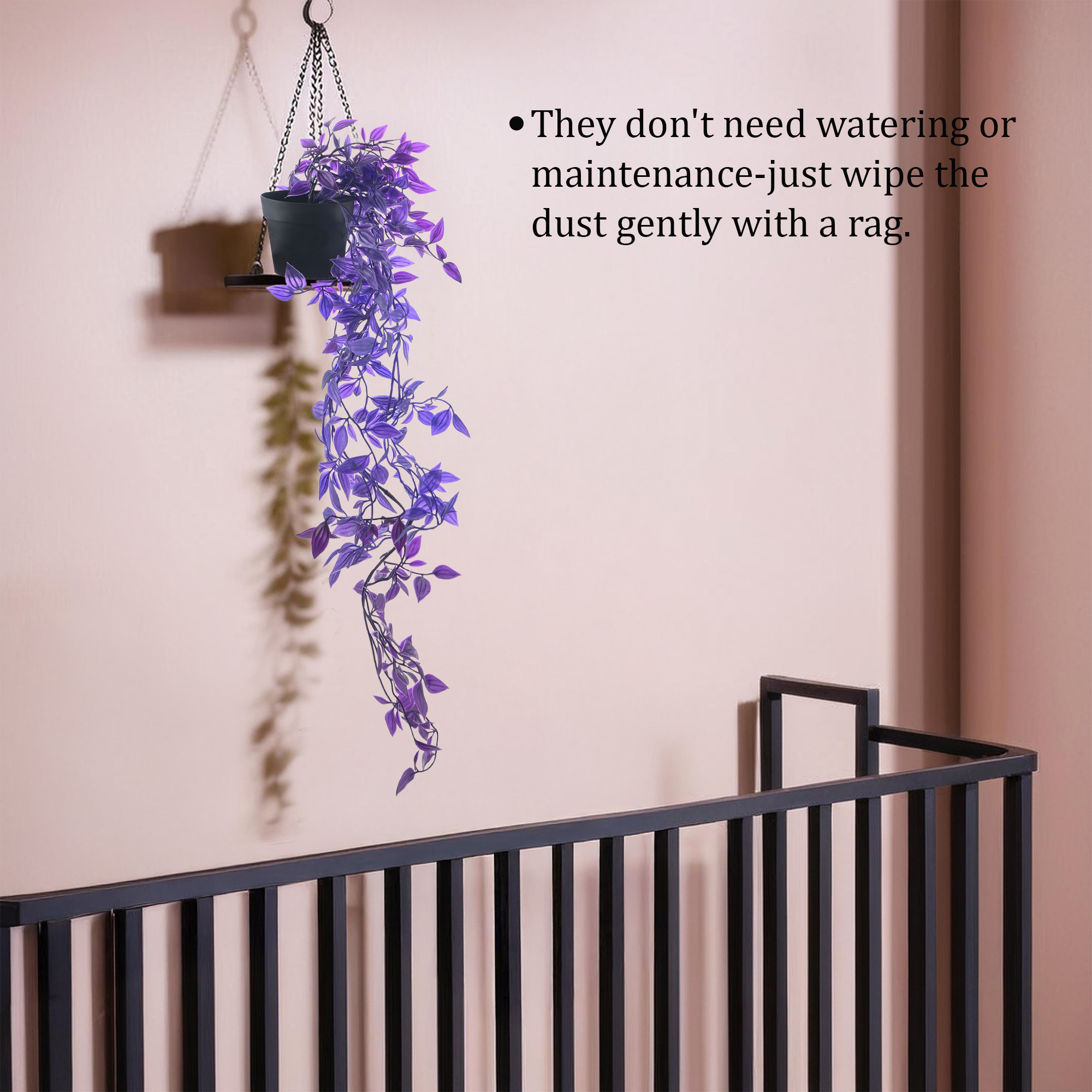 Kuber Industries Indoor Artificial Plants with Pot for Living Room  Green Fake Vines for Home Decor and Office  Leaves Hanging Falling Plants for Wall and Balcony Shelf Decoration  Purple