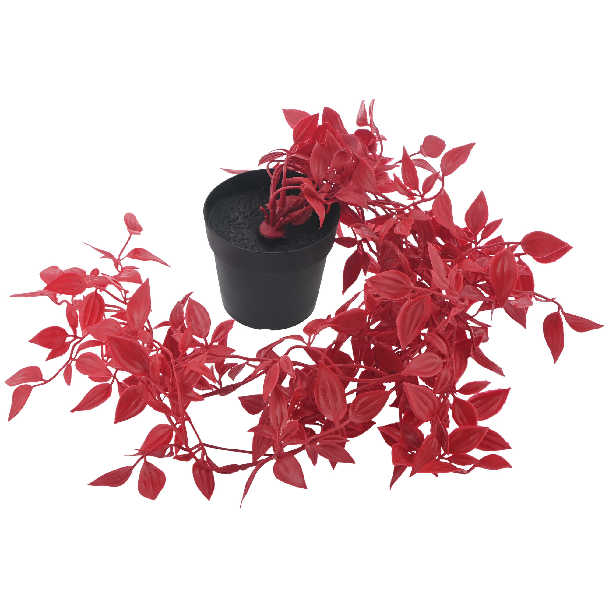 Kuber Industries Indoor Artificial Plants with Pot for Living Room  Green Fake Vines for Home Decor and Office  Leaves Hanging Falling Plants for Wall and Balcony Shelf Decoration  Red
