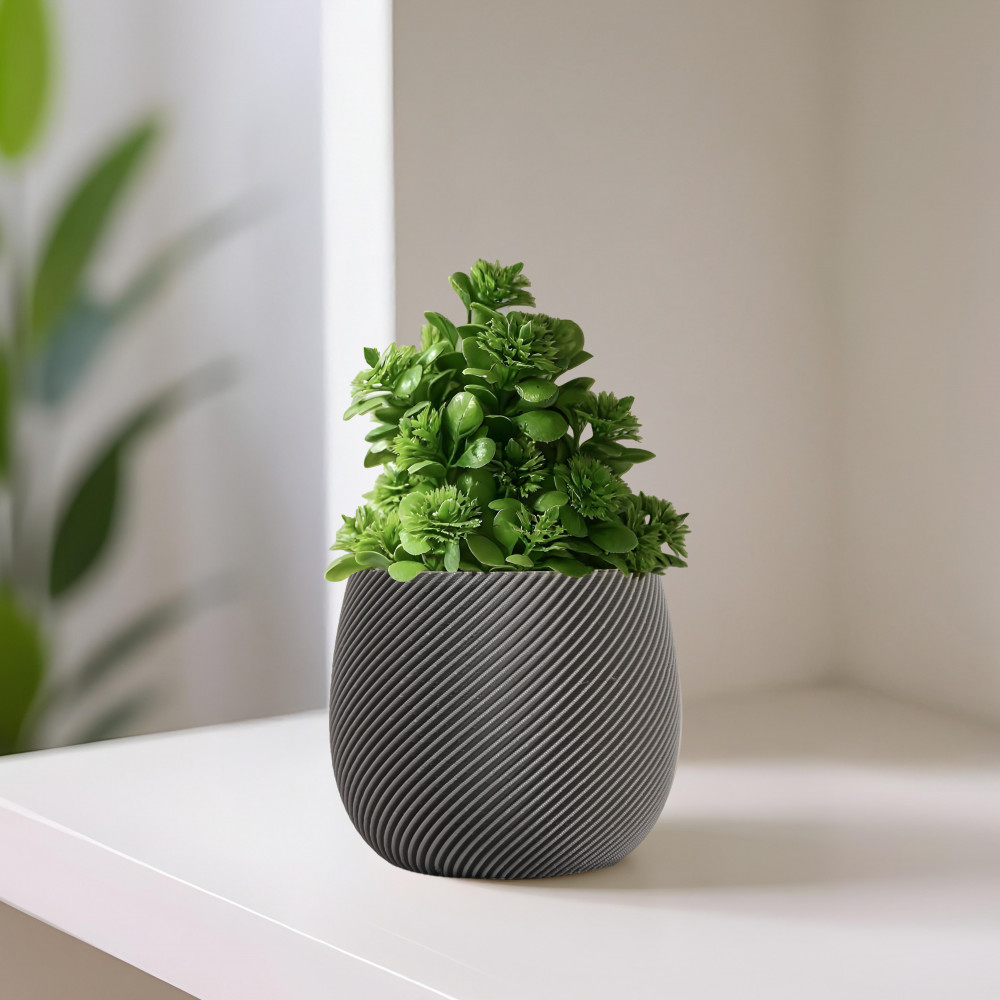 Image of Kuber Industries Indoor Artificial Plants with Pot for Shelf and Table Top | Potted Faux Plants for Home Decor &amp; Office Desk | TV Unit Decorative Items for Living Room | 4001 - Grey