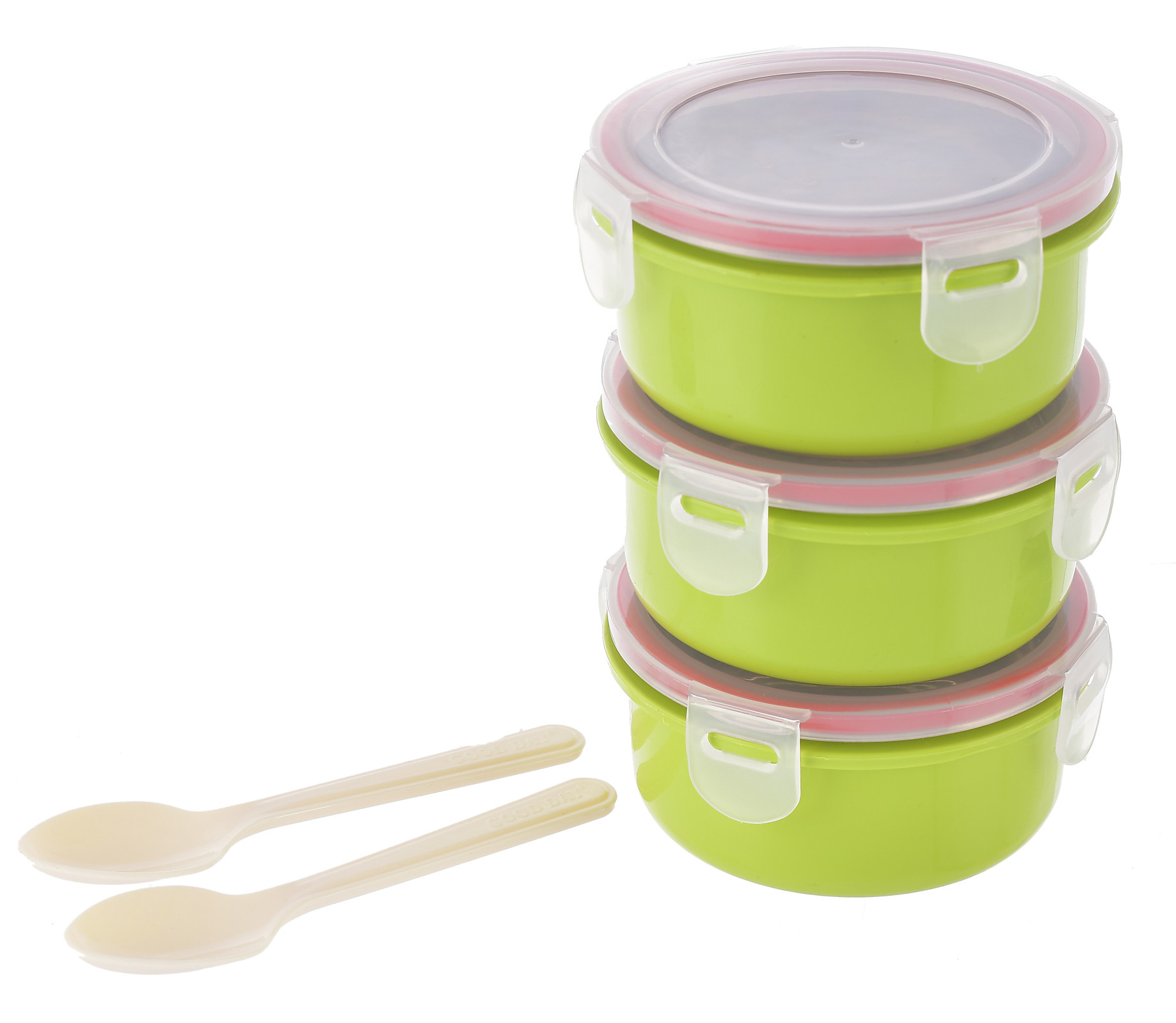 Kuber Industries Inner Steel 3 Container & 2 Plastic Spoon Lunch Box Set With Lock Lid & Bag Cover (Green)-HS42KUBMART25121